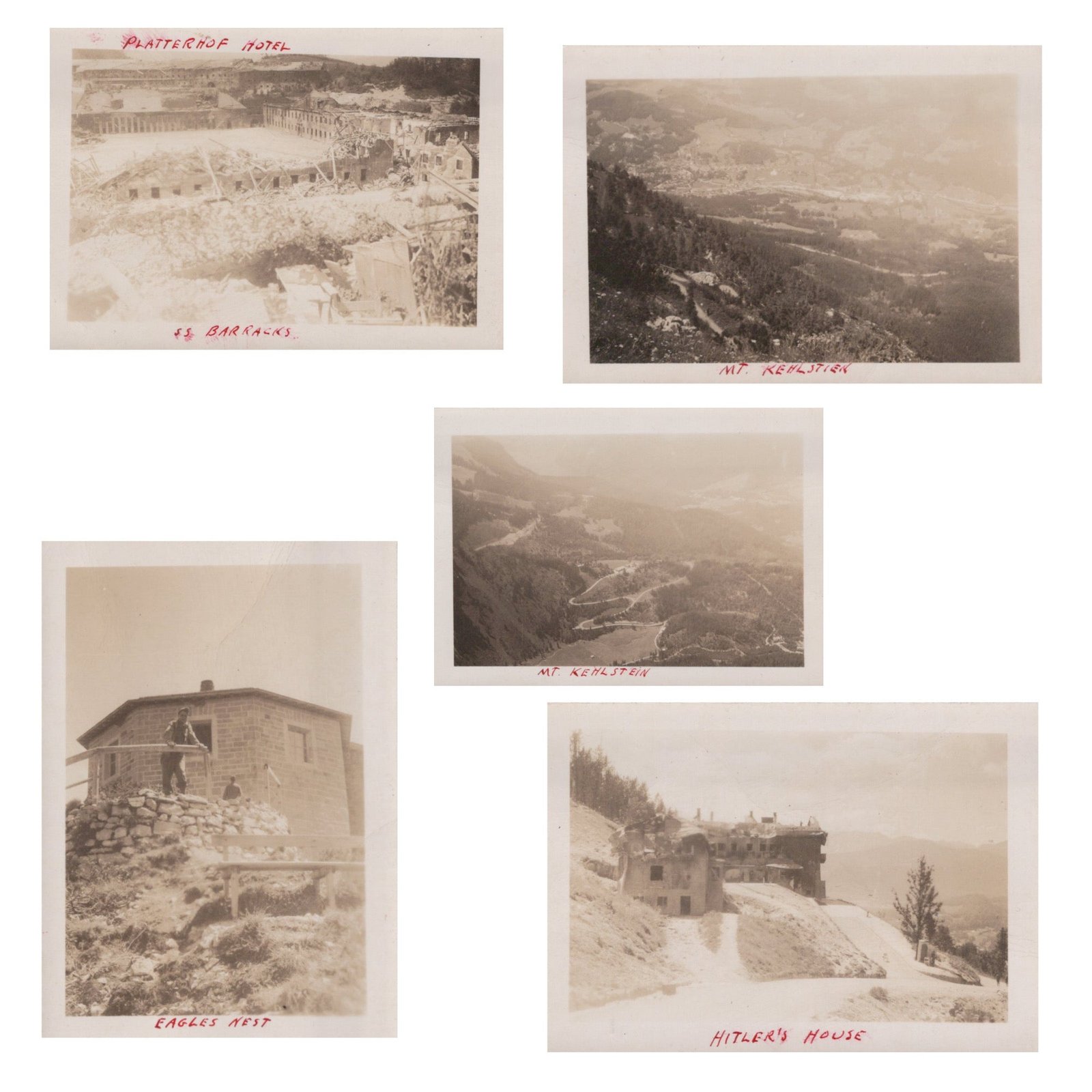 Original U.S. WWII G.I. Photograph Group with Eagle’s Nest & Destroyed Berghof Photos - Five Photos Total