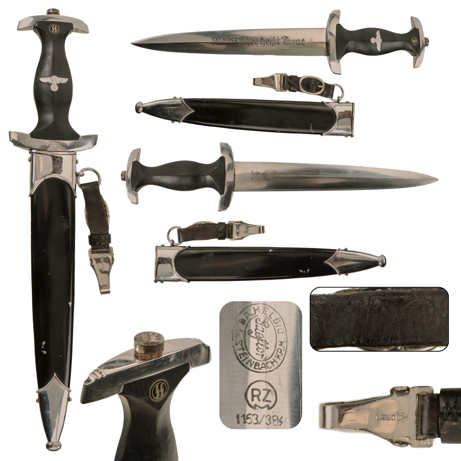 Original German WWII Transitional M33 SS Dagger by F. & A. Helbig with Scabbard and SS-Marked Hanger - RZM 1153/38SS