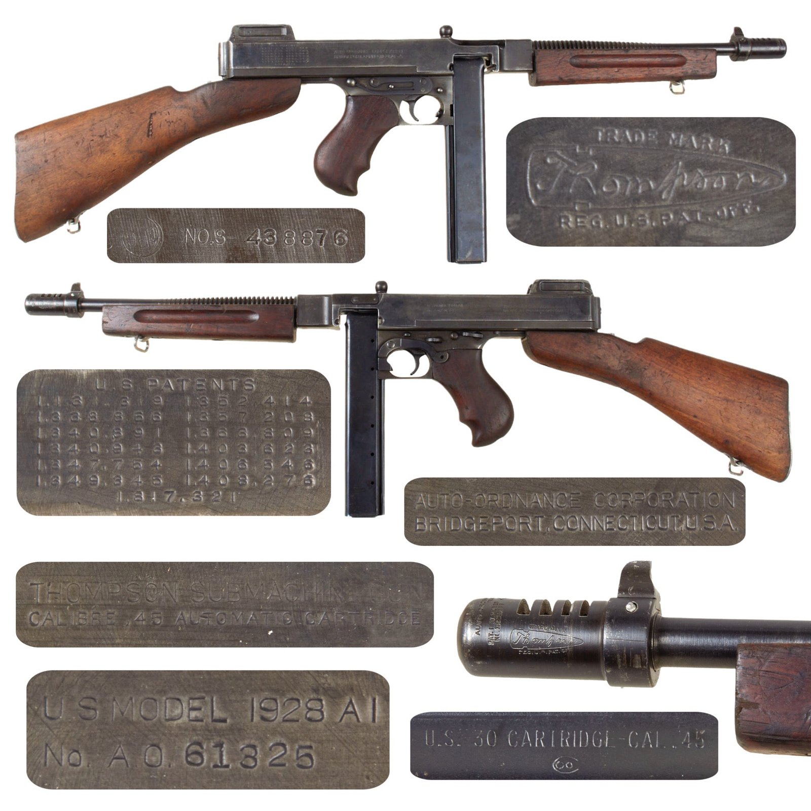 Original U.S. WWII Thompson M1928A1 Display Submachine Gun Serial No. A.O. 61326 - Original WW2 Parts