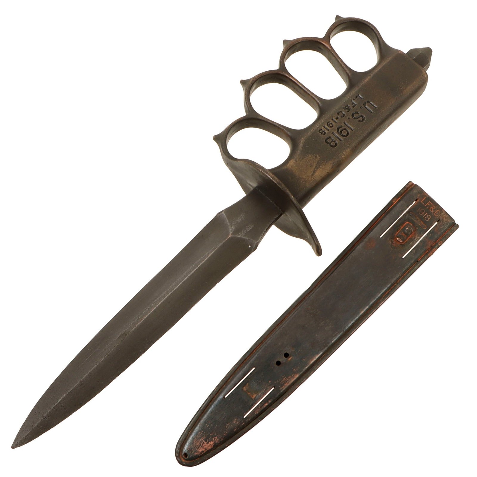 Original U.S. WWI Model 1918 Mark I Trench Knife by L. F. & C. with Matching Steel Scabbard