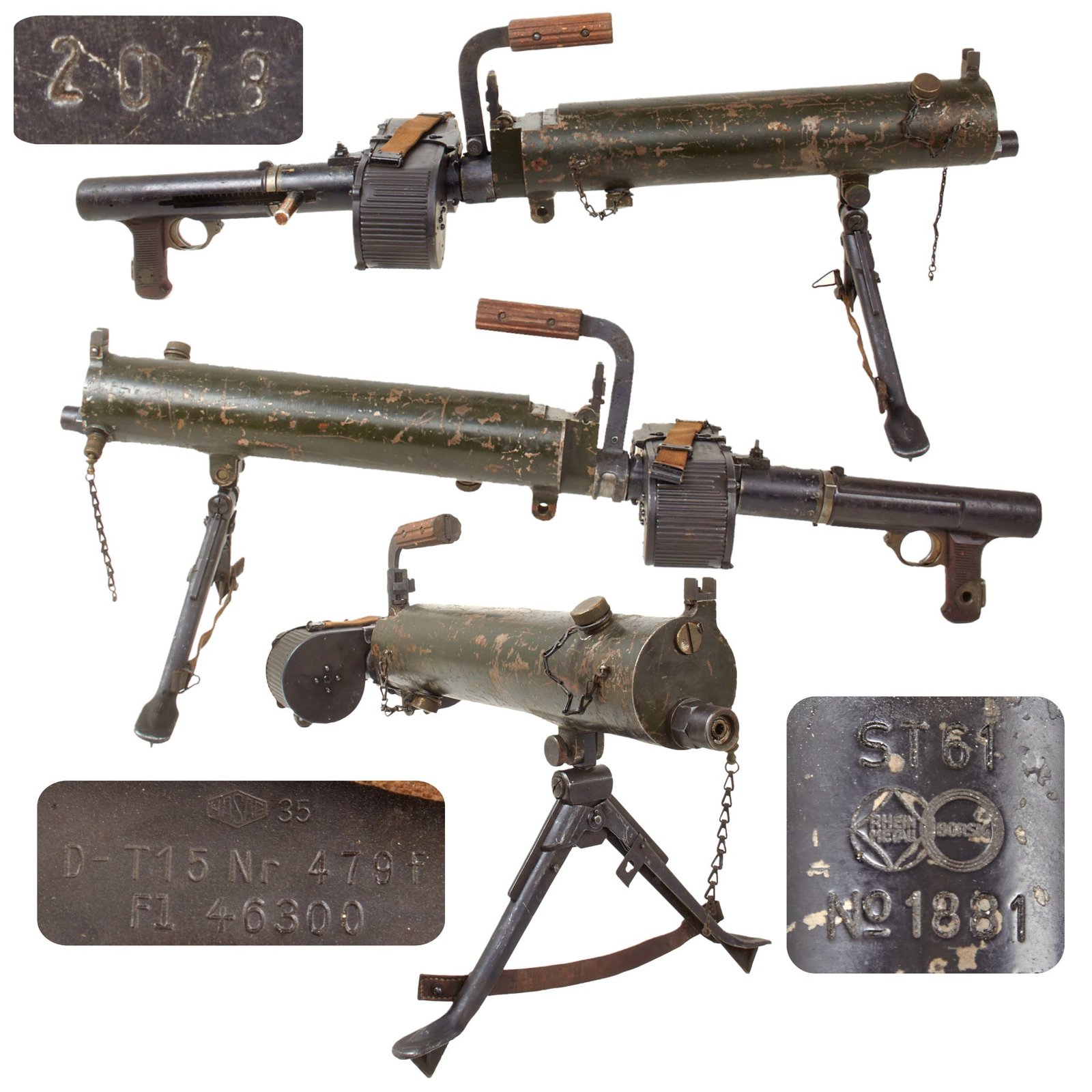 Original German WWII Rheinmetall ST-61 MG 15 Water Cooled Display Gun Serial No. 1881 with Saddle Drum Magazine - dated 1942