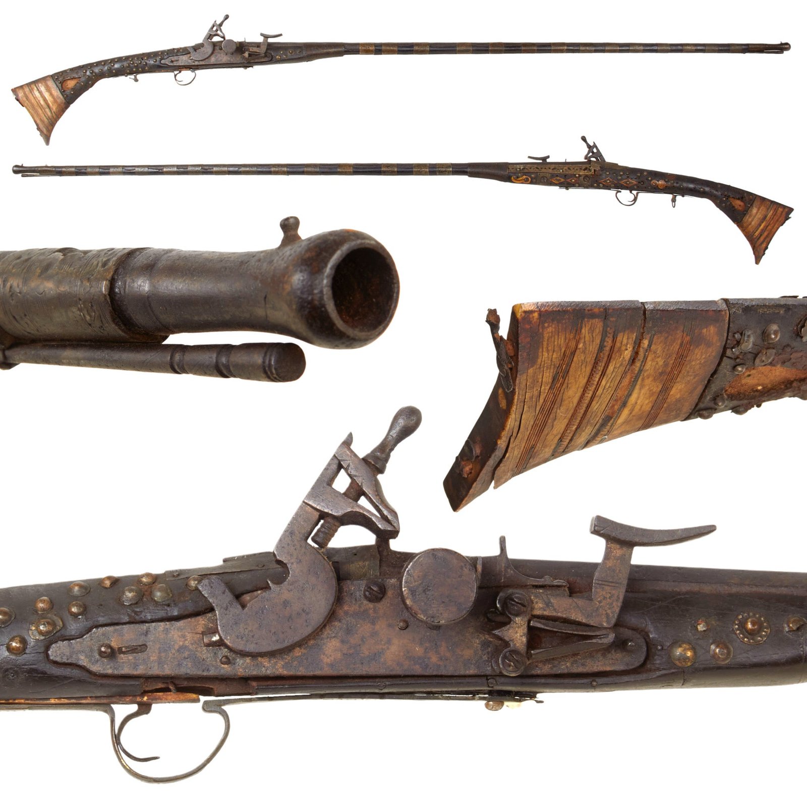 Original Early 19th Century North African Snaphaunce Lock Jezail with Camel Bone Butt Stock