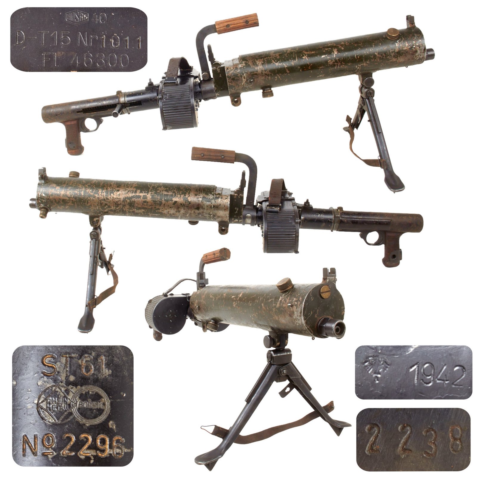 Original German WWII Rheinmetall ST-61 MG 15 Water Cooled Display Gun Serial No. 2296 with Saddle Drum Magazine - dated 1942