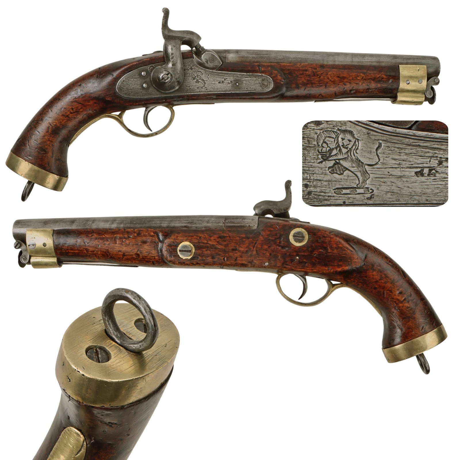 Original British East India Company Model 1843 Percussion Dragoon Pistol with Trapped Swivel Ramrod
