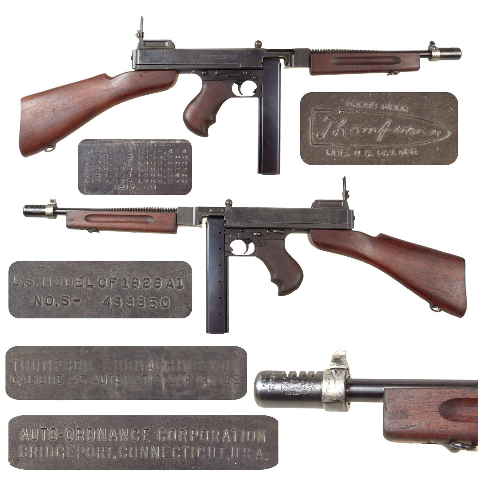 Original U.S. WWII Thompson M1928A1 Display Submachine Gun Serial NO.S-433350 - Original WW2 Parts