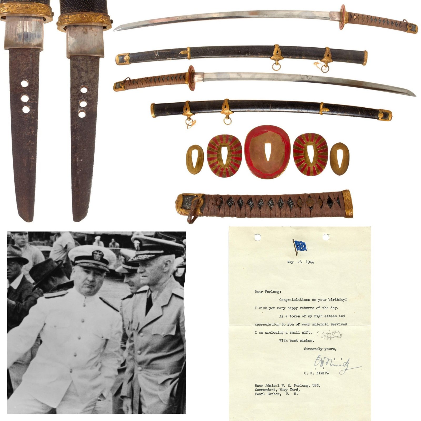 Original WWII Japanese Navy Officer P1937 Kai-Gunto Katana by MIHARA MASAMORI - Documented Gift to Admiral William Furlong by Fleet Admiral Chester Nimitz