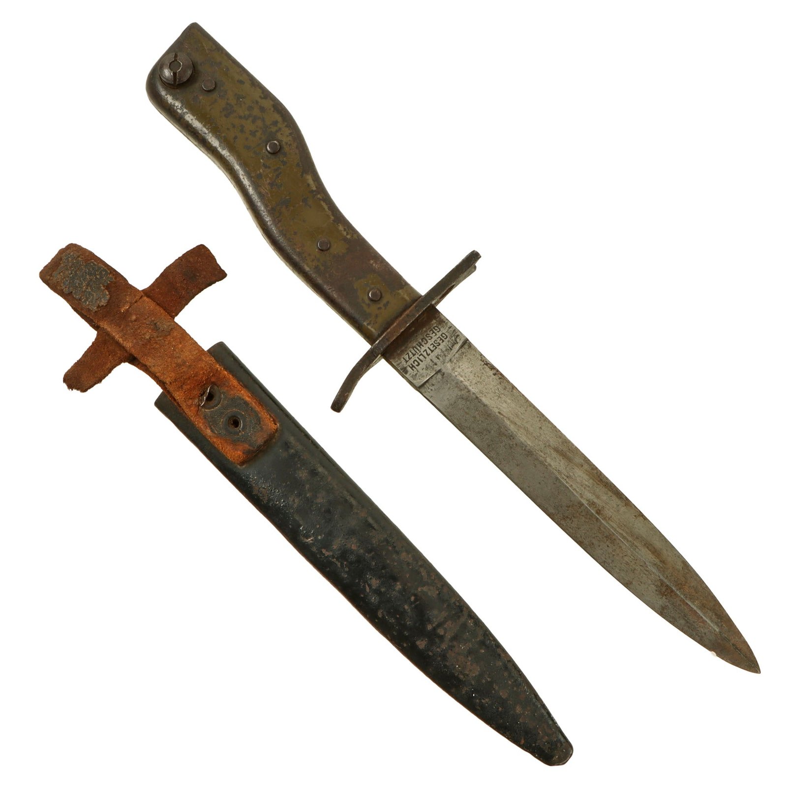 Original Imperial German WWI DEMAG Crank Handle Ersatz Trench Knife Bayonet with Scabbard