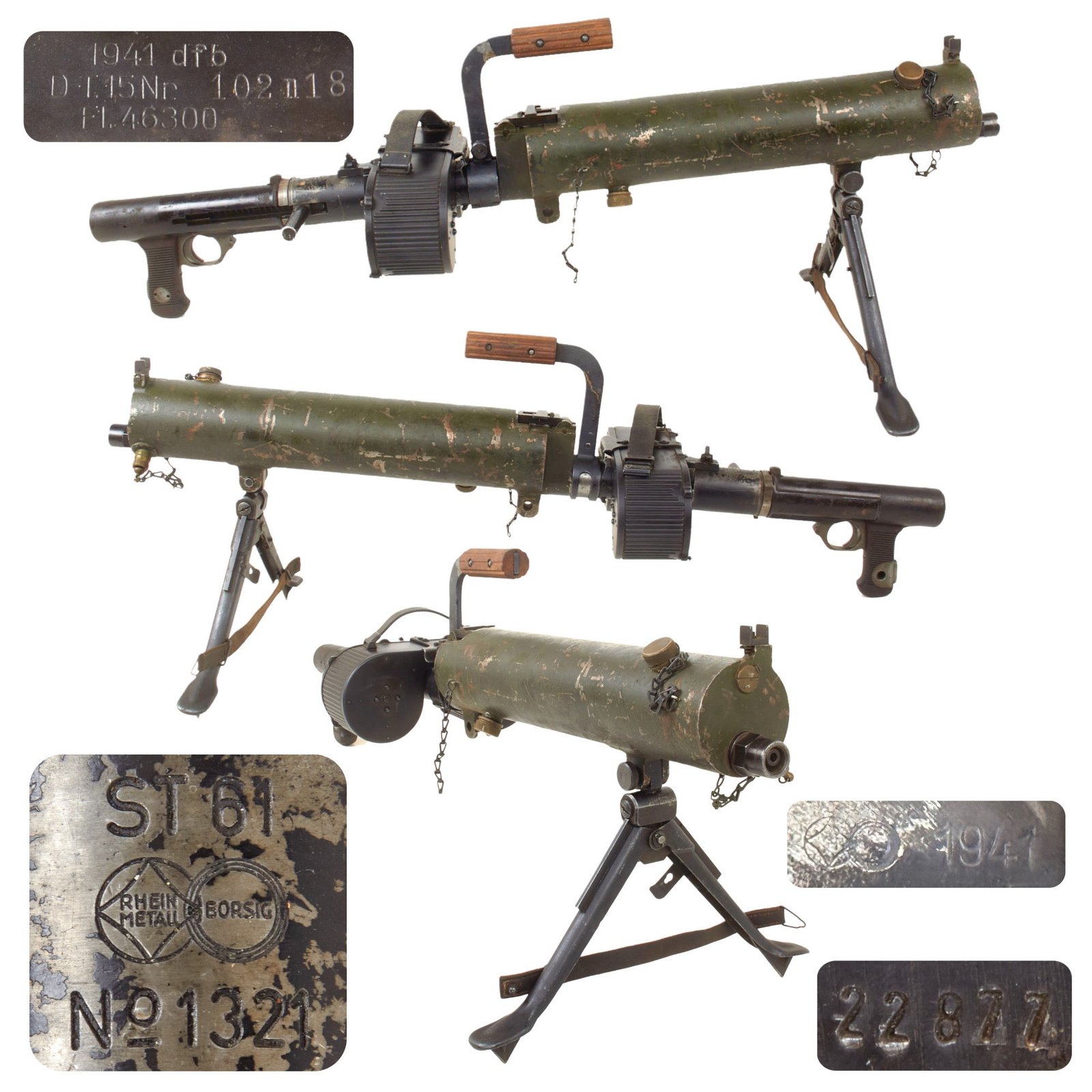 Original German WWII Rheinmetall ST-61 MG 15 Water Cooled Display Gun Serial No. 1321 with Saddle Drum Magazine - dated 1941