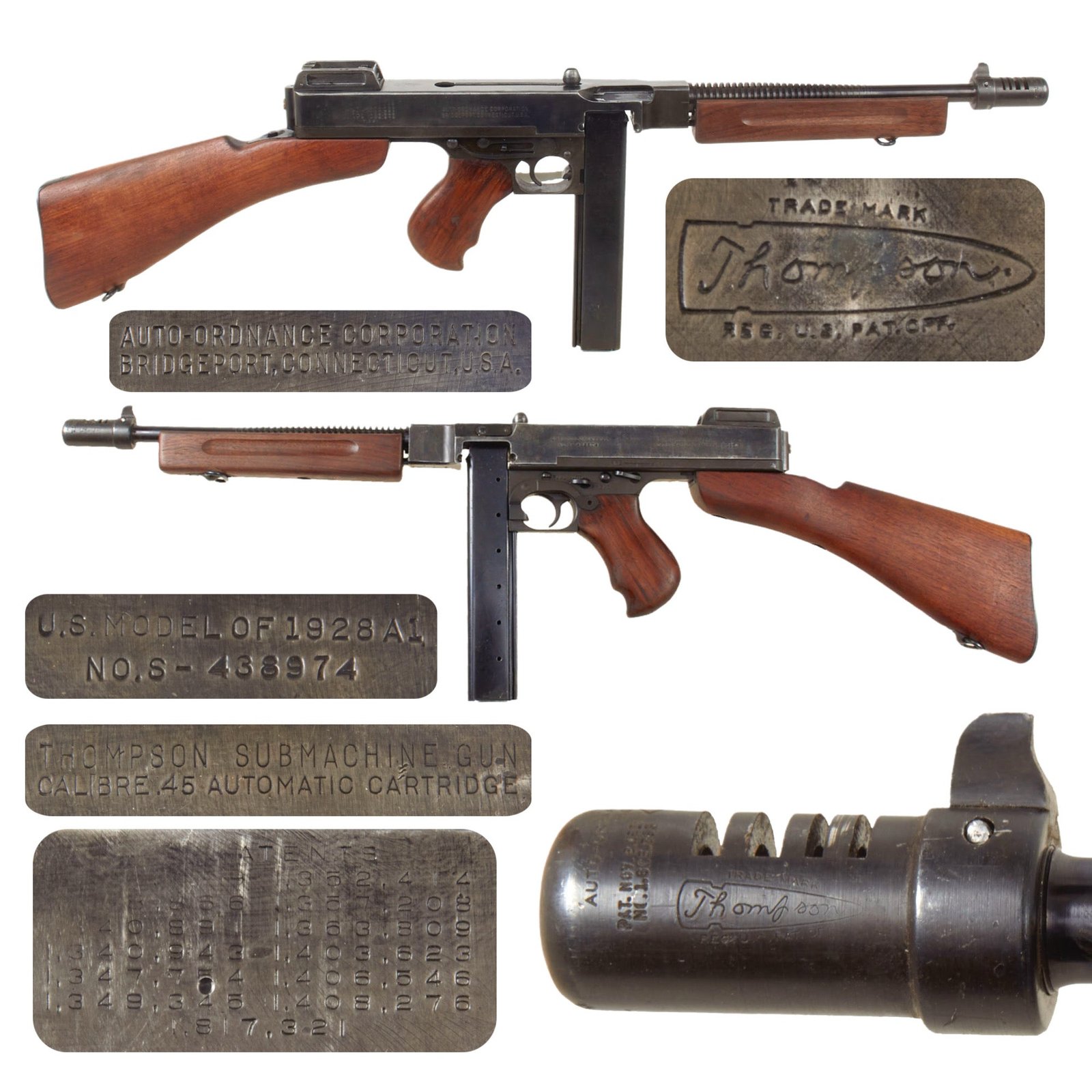 Original U.S. WWII Thompson M1928A1 Display Submachine Gun Serial NO.S-438974 - Original WW2 Parts