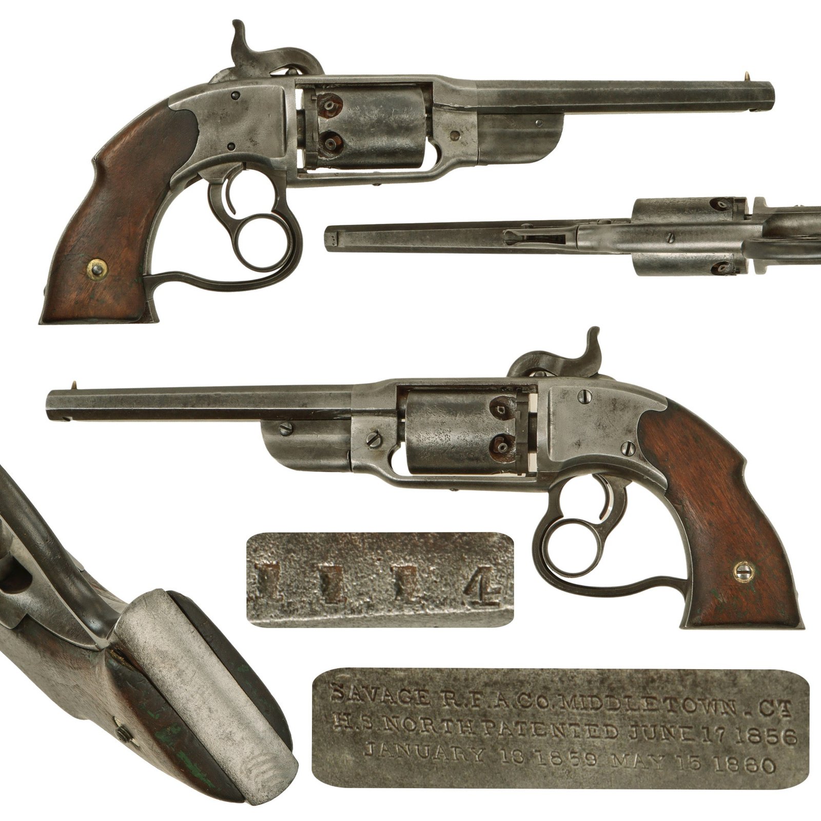 Original U.S. Civil War Savage 1861 Navy Model .36 Caliber Percussion Revolver Serial 1114 - Missing Loader