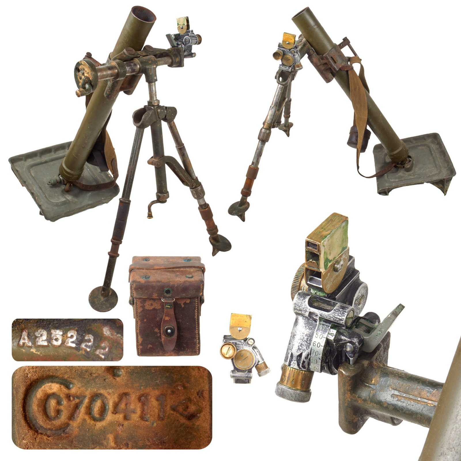Original U.S. WWII M2 60mm Display Mortar System with M5 Bipod, M4 Optical Sight with Case