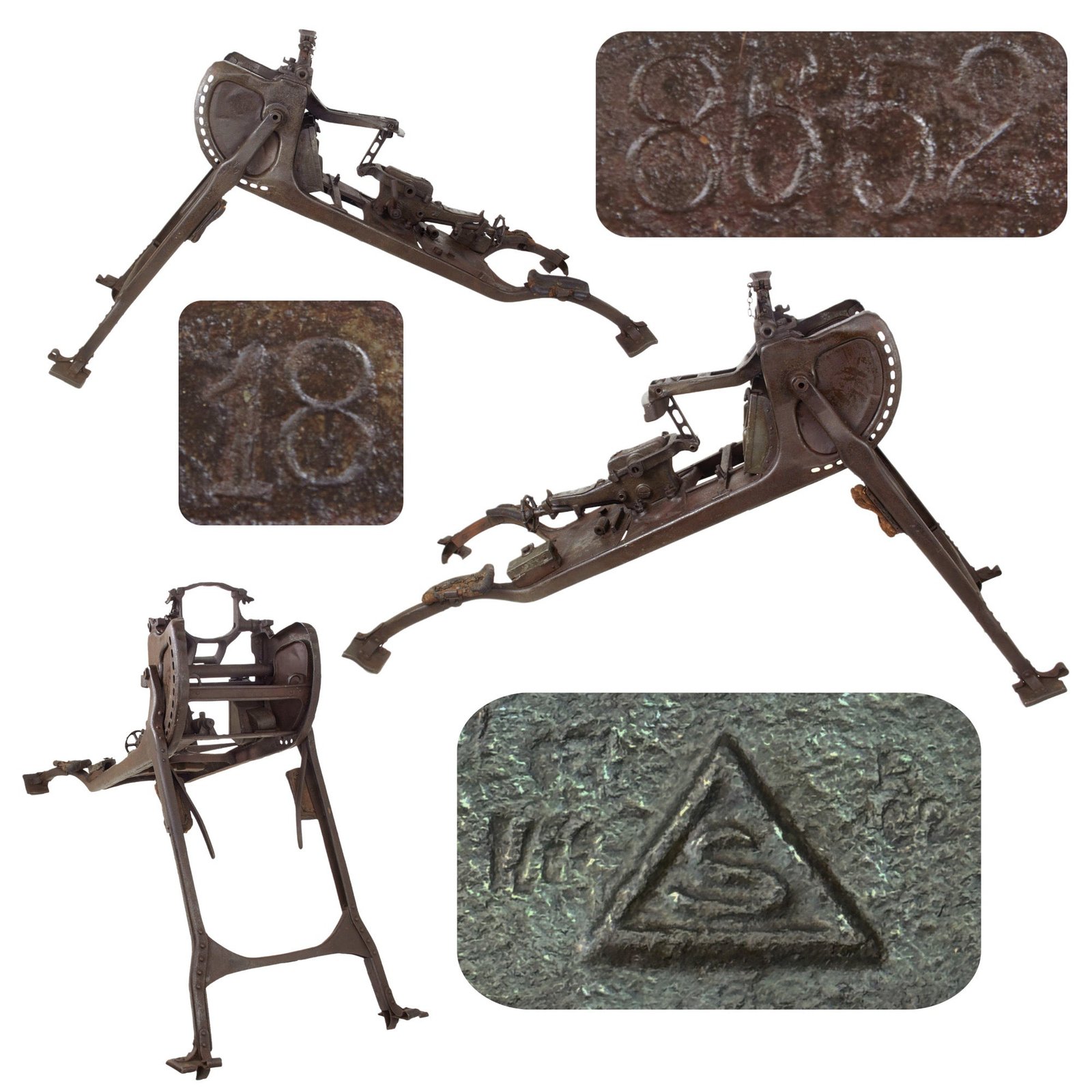 Original Imperial German WWI MG 08 Maxim Machine Gun Schlittenlafette Sled Mount by Simpson - Serial No 8652