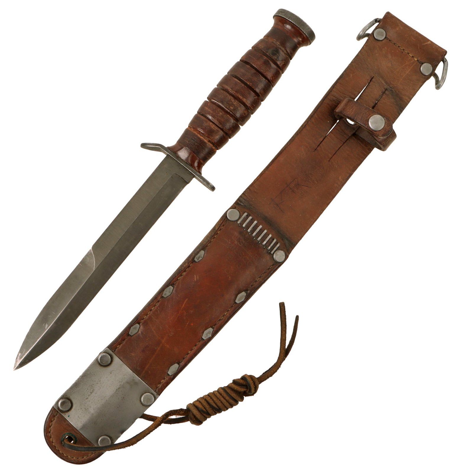 Original U.S. WWII M3 Guard Marked Fighting Knife by Imperial with Great 1943-Dated M6 Leather Scabbard by Milsco