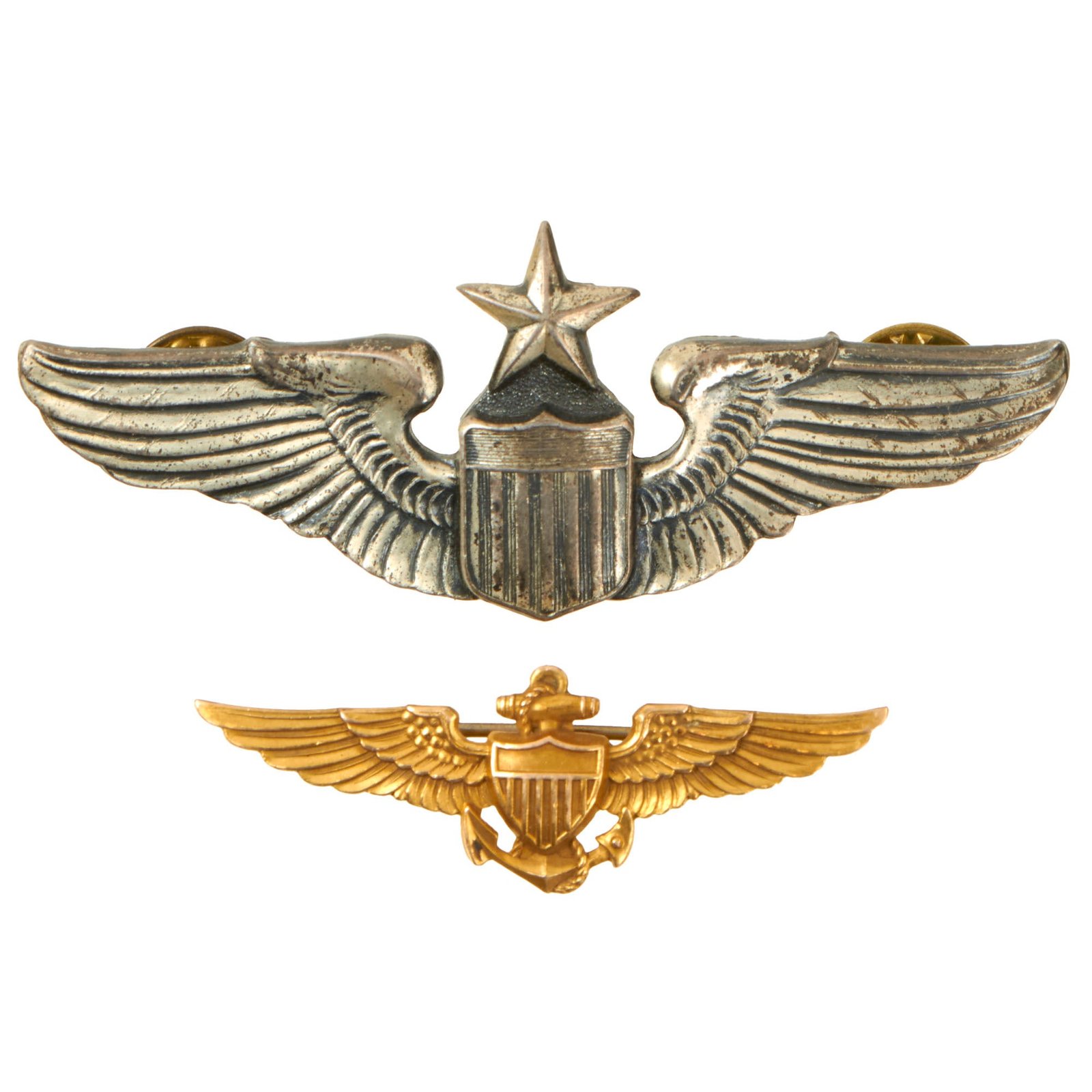Buy Original U.S. WWII Korean War Era US Army Air Forces Aviator Senior Pilot Wings & Navy Shirt/Cap Wings by Balfour | Original Firearms Antique For Sale