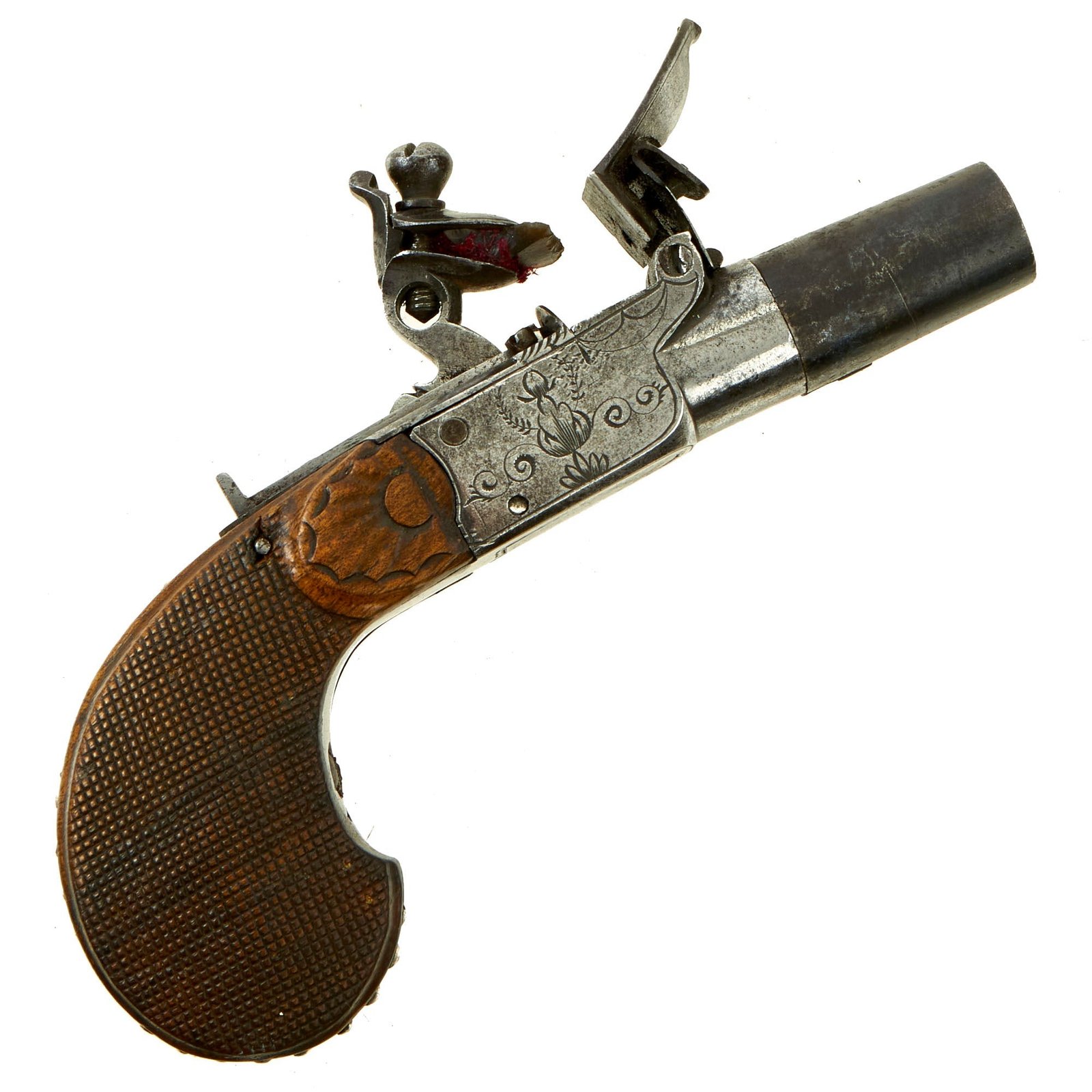 Buy Original French Napoleonic Engraved Flintlock Pocket Pistol Made in Liège, Belgum - Circa 1780-1800 | Original Firearms Antique For Sale