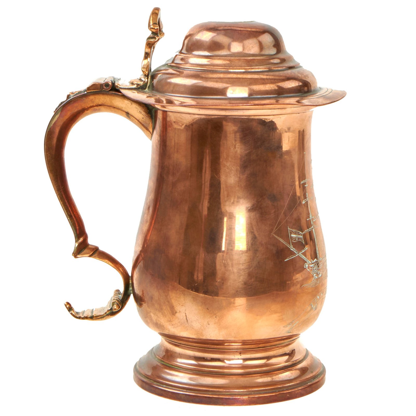 Buy Original British Napoleonic Royal Navy Silver Plated Lidded Copper Quart Tankard from H.M.S. Audacious - Battle of the Nile - c. 1800 | Original Firearms Antique For Sale