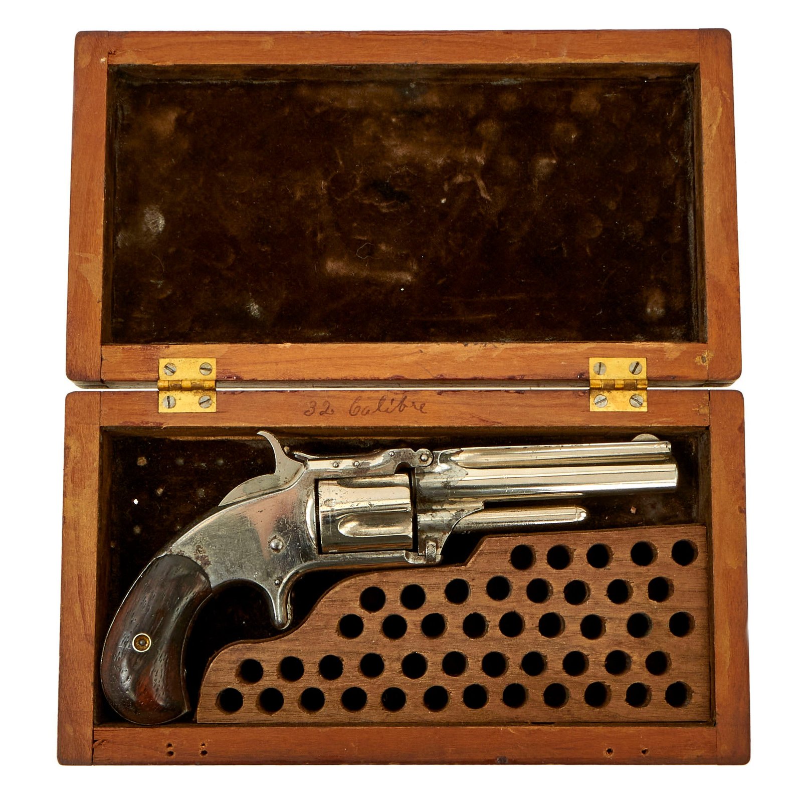 Buy Original U.S. Smith & Wesson Nickel Plated Model 1 1/2 2nd Issue .32 Rimfire Revolver in Custom Case - Serial 41934 | Original Firearms Antique For Sale
