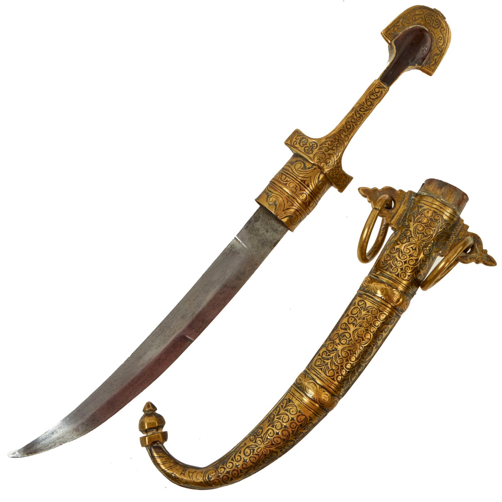 Buy Original 19th Century North African - Arabian Jambiya Dagger with Embossed Brass Clad Scabbard - circa 1850 | Original Firearms Antique For Sale