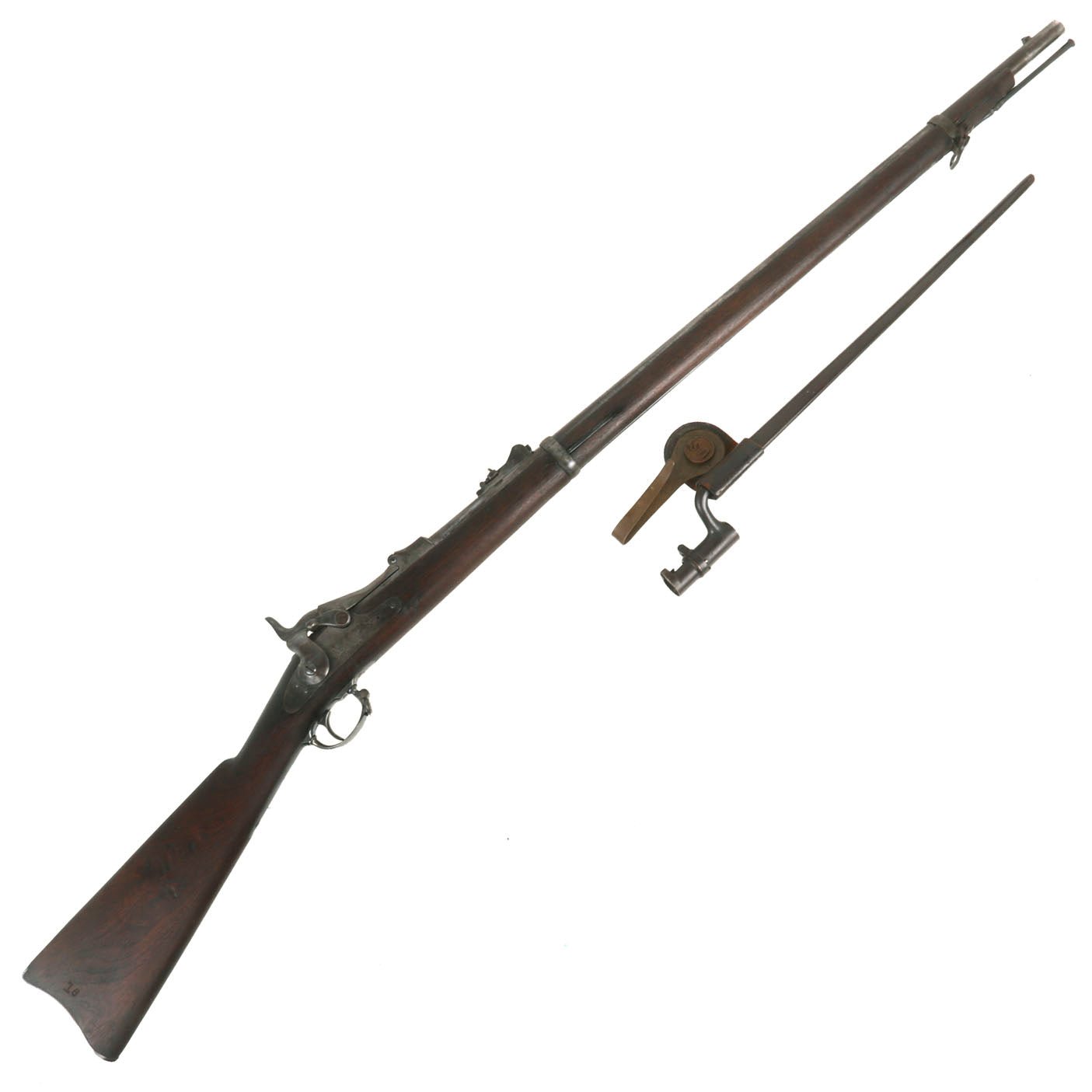 Buy Original U.S. Springfield Trapdoor Model 1873 Rifle made in 1882 with Standard Ramrod, Bayonet & Scabbard - Serial 165564 | Original Firearms Antique For Sale