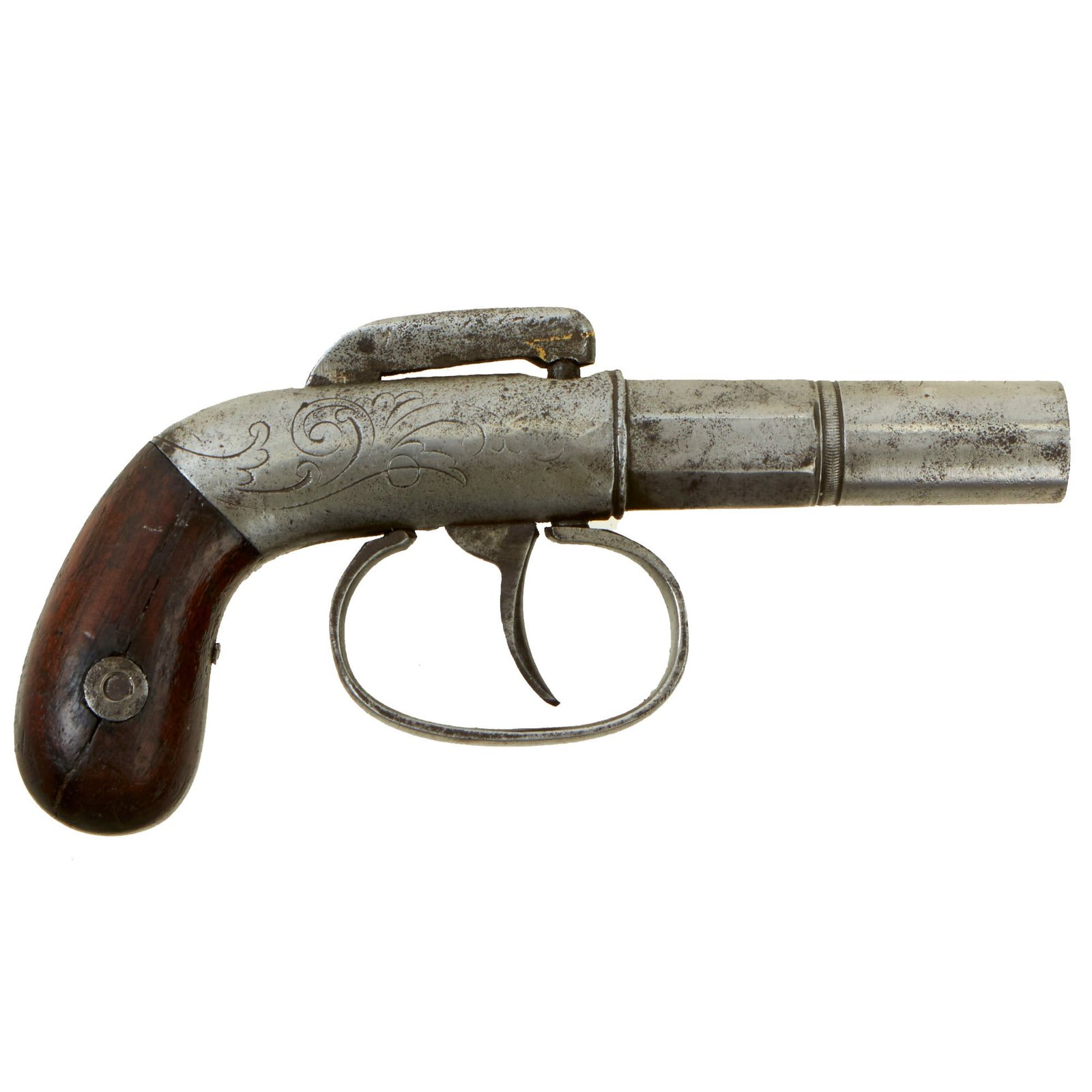 Buy Original U.S. 19th Century Allen & Thurber Style Single Shot Pocket Percussion Pistol circa 1845 - Matching Serial 344 | Original Firearms Antique For Sale