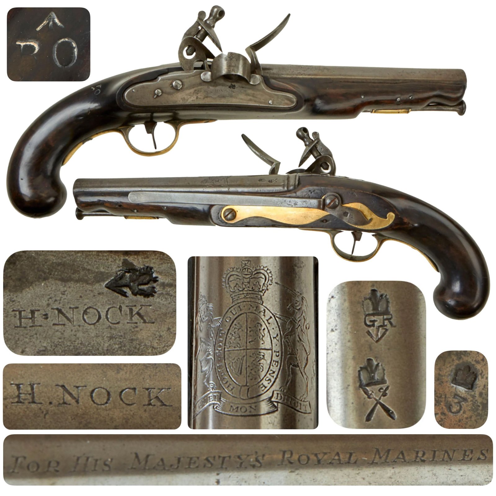 Buy Original British Napoleonic P-1796 Heavy Dragoon Pistol by Henry Nock with Internal Hammer & Pan Shield Marked “For His Majesty’s Royal Marines” - Possibly Experimental & Unique | Original Firearms Antique For Sale
