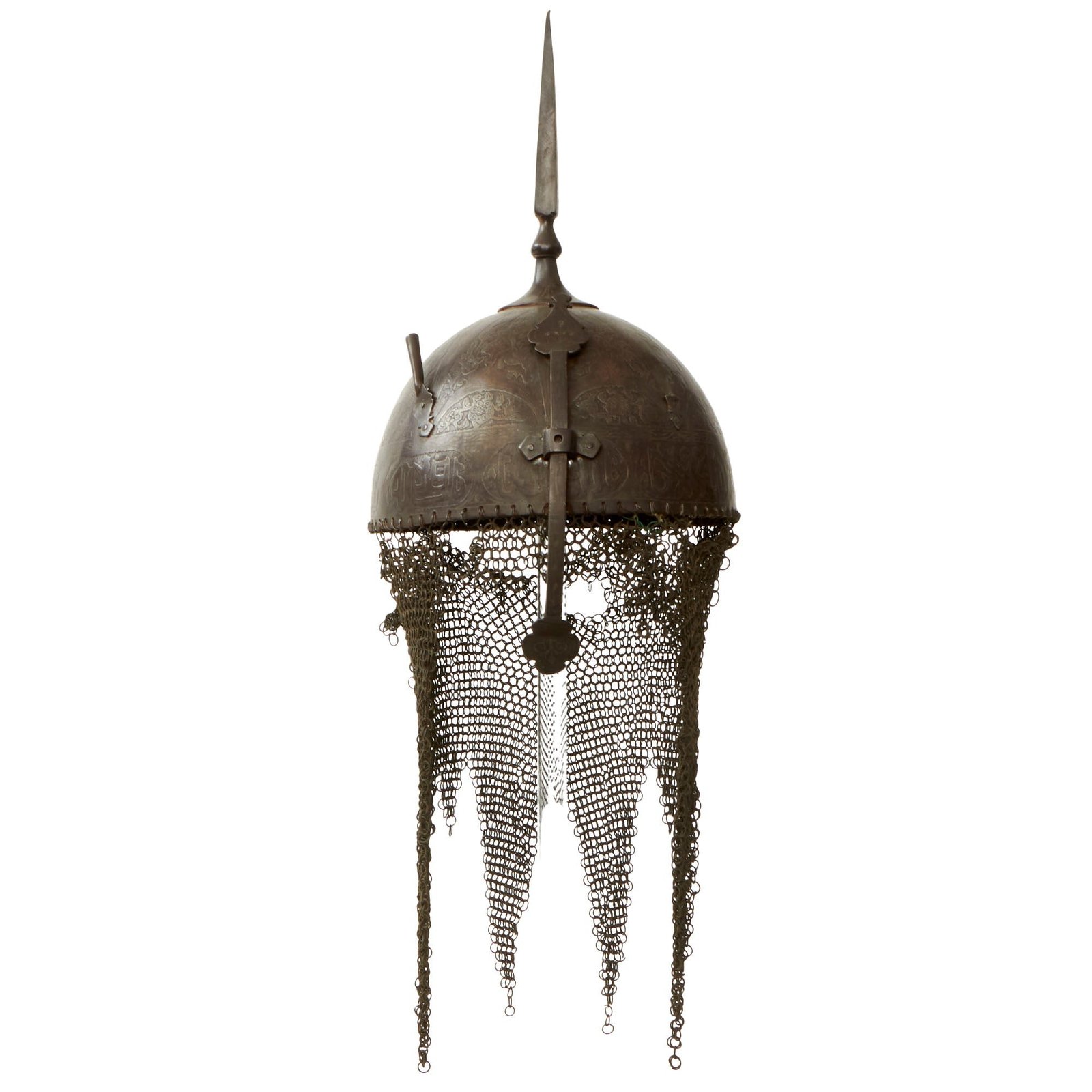 Buy Original Magnificent Gold Inlaid & Etched Kulah Khud Spiked War Helmet - Early 19th Century | Original Firearms Antique For Sale