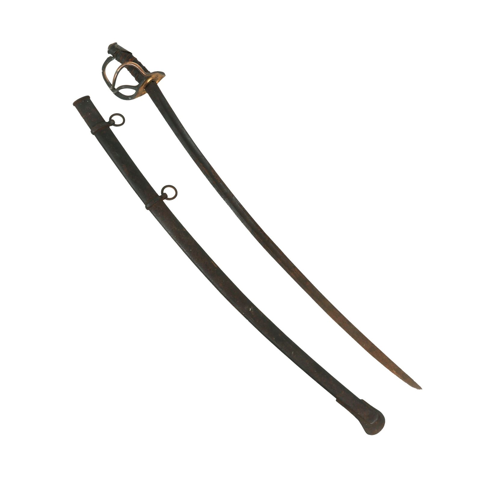 Buy Original U.S. Civil War Confederate “Dog River” Cavalry Trooper’s Saber with Red Brass Guards & Crude Iron Wire Wrapped Grip with Scabbard | Original Firearms Antique For Sale