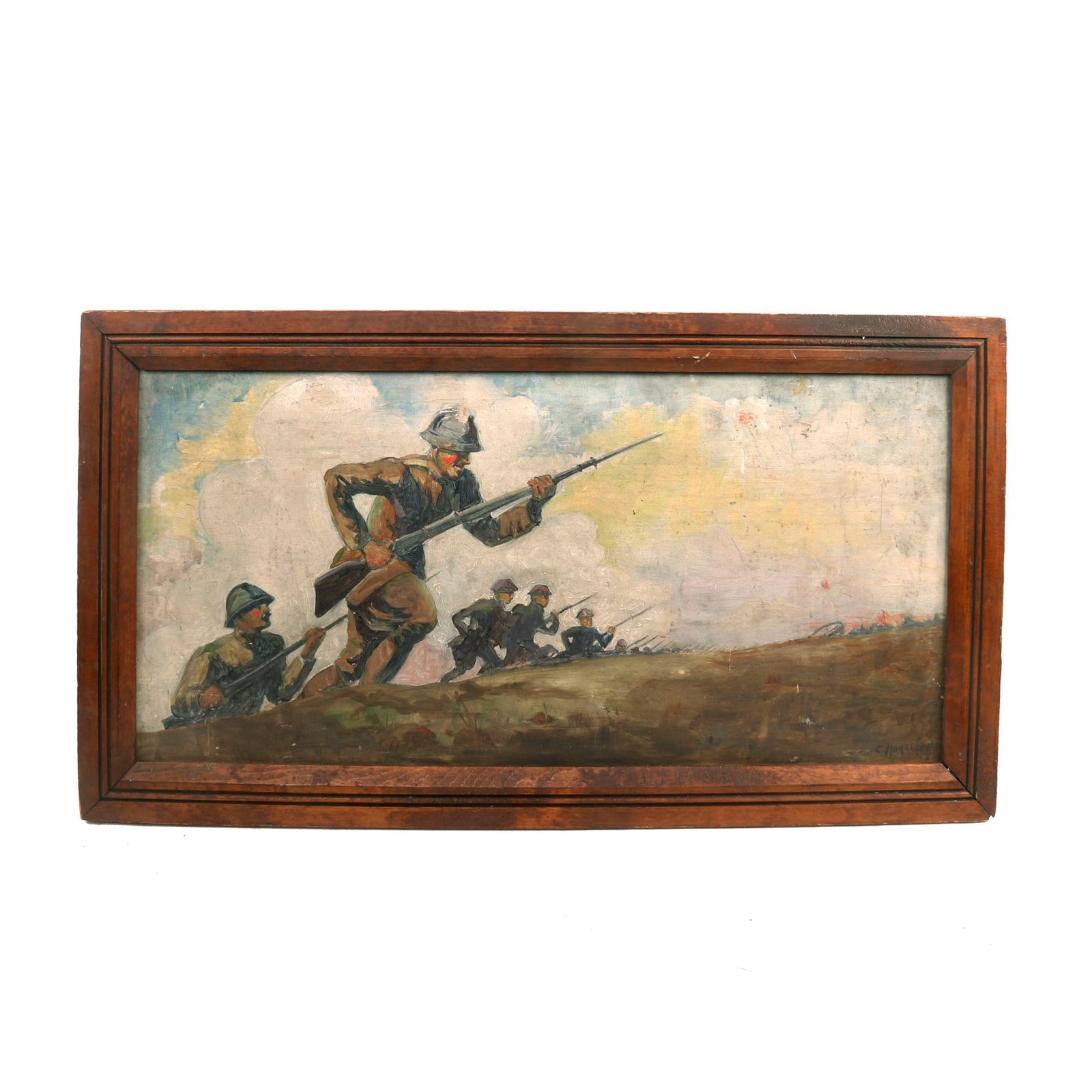 Buy Original U.S. WWI 1918 Dated Painting by Distinguished Service Cross Recipient Charles S. Morrison - Tragic Backstory - 16½ x 30½” | Original Firearms Antique For Sale