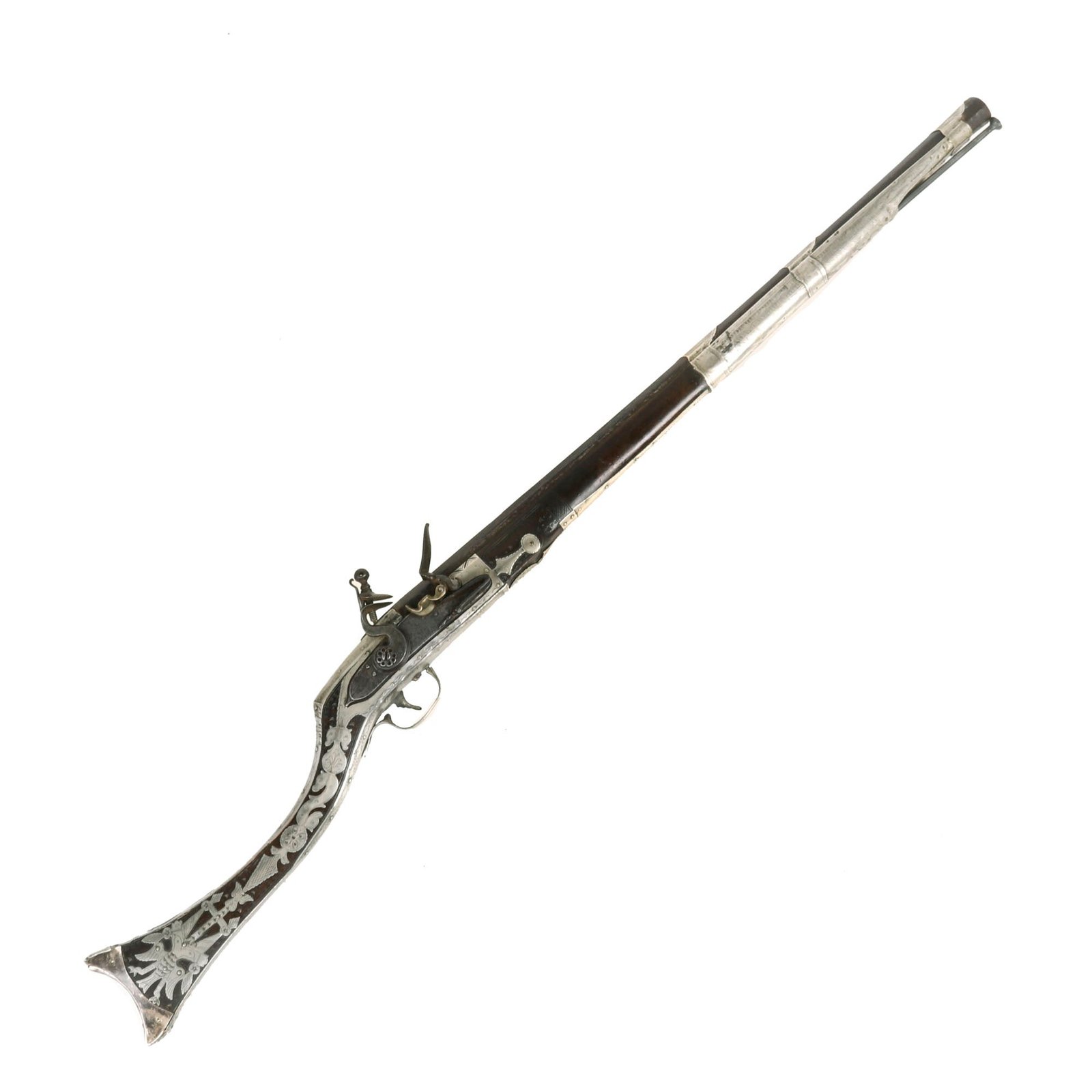 Buy Original Greek Kariophili Flintlock Short Musket with Engraved Silver Cladding Referring to Cretan Uprising of 1866–1869 | Original Firearms Antique For Sale
