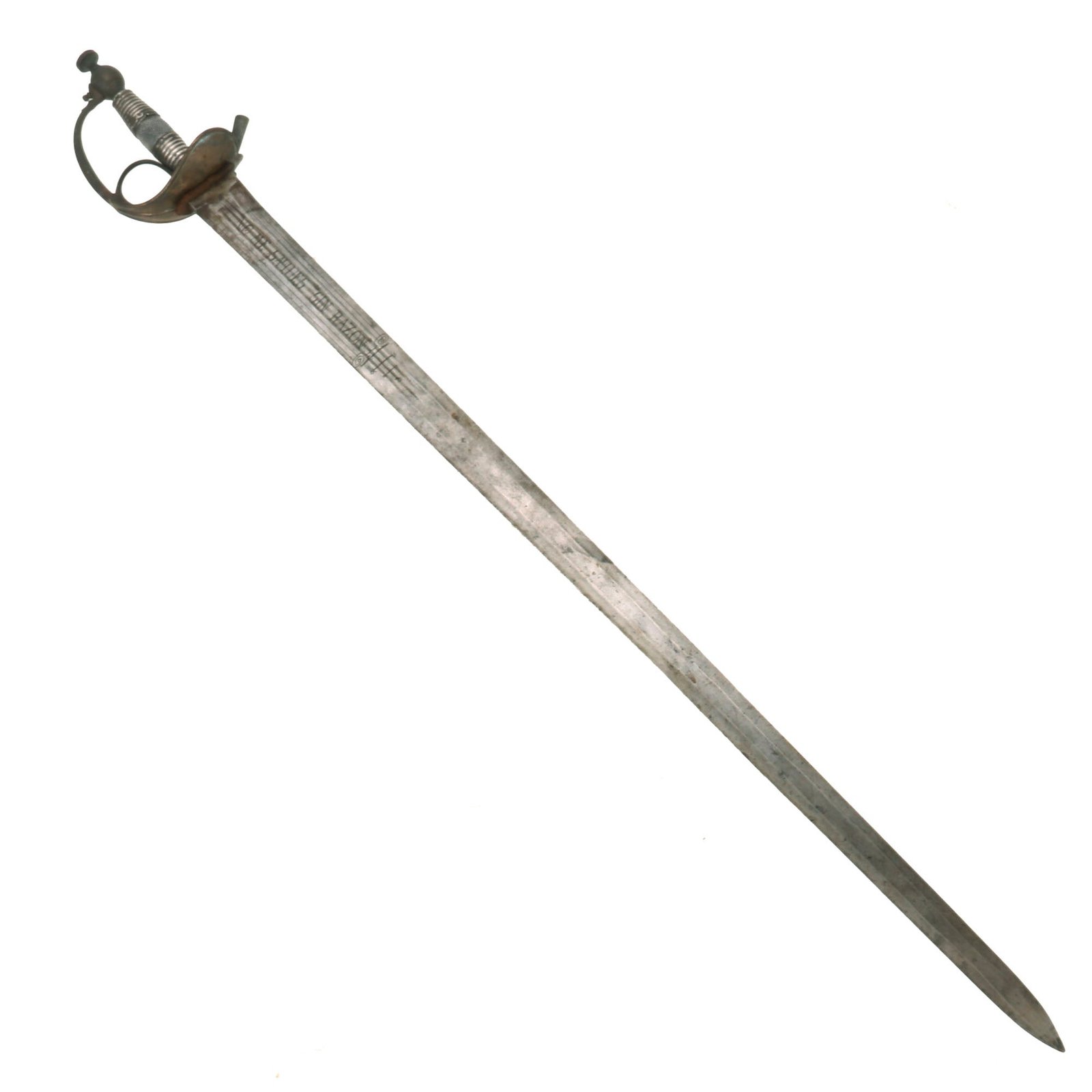 Buy Original Colonial Spanish 18th Century Sword with Mexican 19th Century Sharkskin Silver Hilt - Draw Me Not Without Reason, Sheath Me Not Without Honour | Original Firearms Antique For Sale