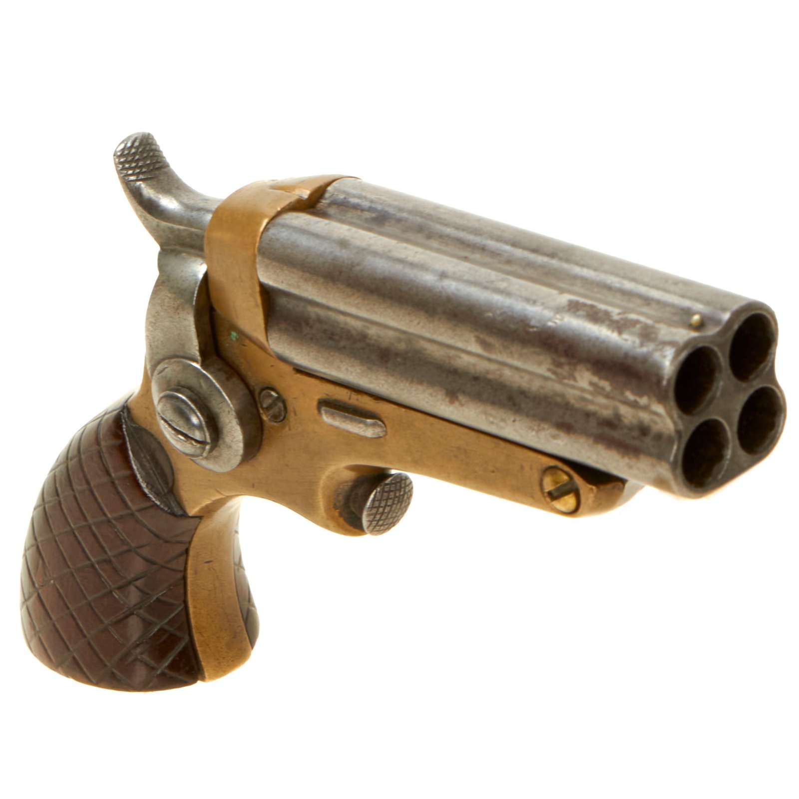 Buy Original U.S. 19th Century Starr 1864 Patent .32 Rimfire 4 Barrel Tip Up Brass Frame Pepperbox Pistol - Matching Serial 5 | Original Firearms Antique For Sale
