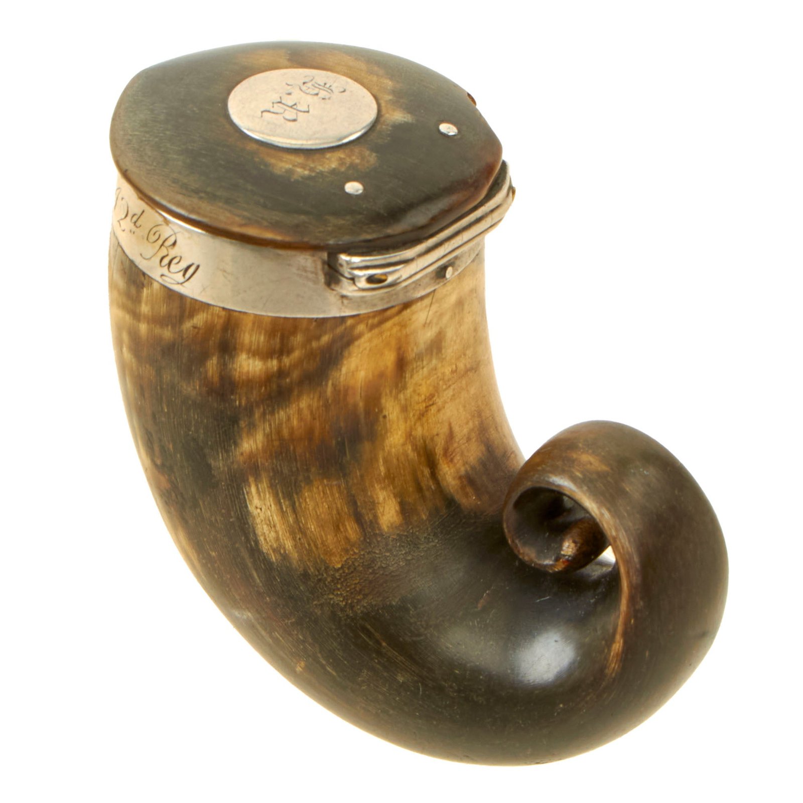 Buy Original Scottish Victorian Silver Mounted Ram’s Horn Snuff Mull Named to Capt. H. Ramsden of the 42nd Regiment of Foot | Original Firearms Antique For Sale