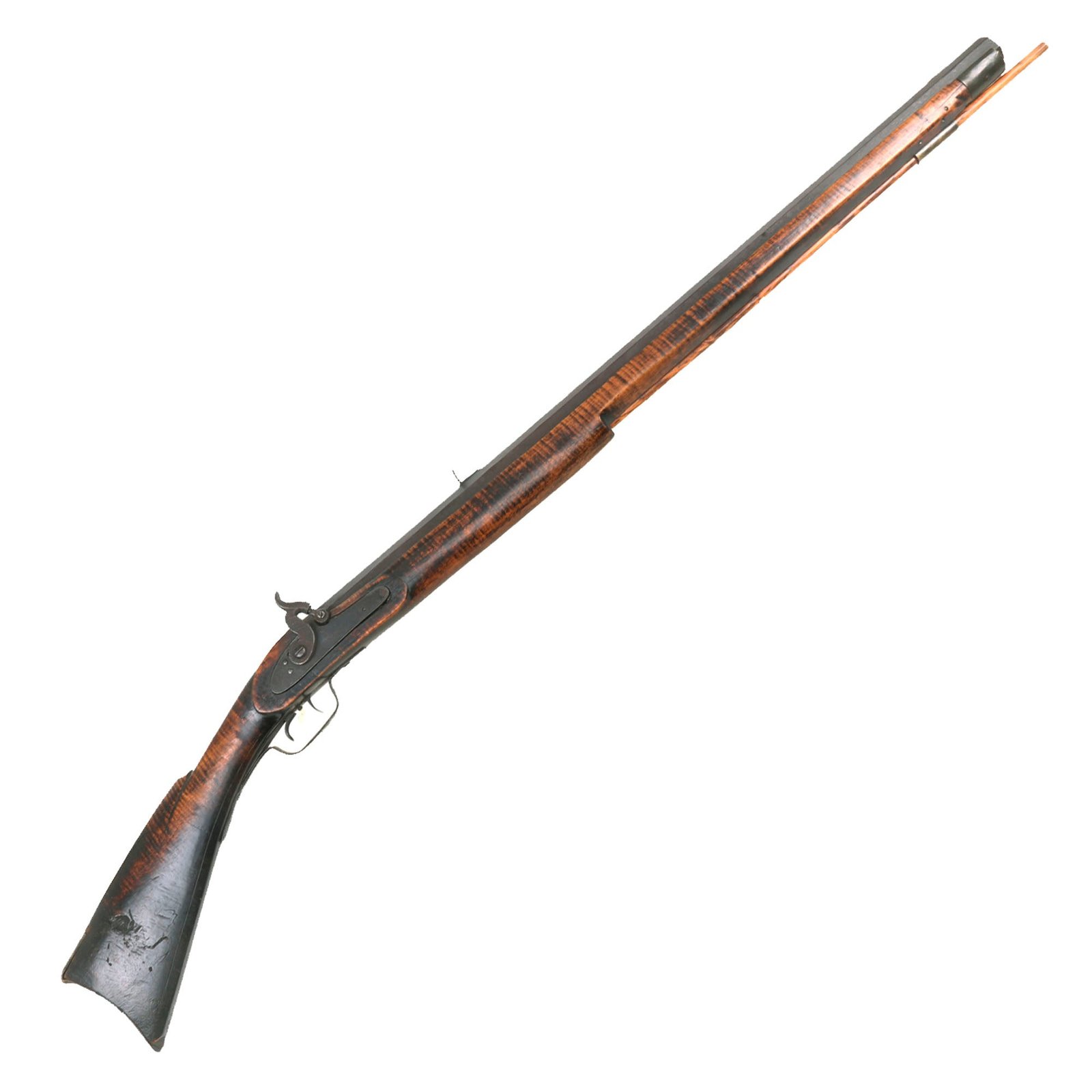 Buy Original Massive U.S. Pennsylvania Percussion .75" Bore Sharpshooter Target Rifle with British R.T. Pritchett Lock, Flame Maple Stock, and Set Trigger - Circa 1850 | Original Firearms Antique For Sale