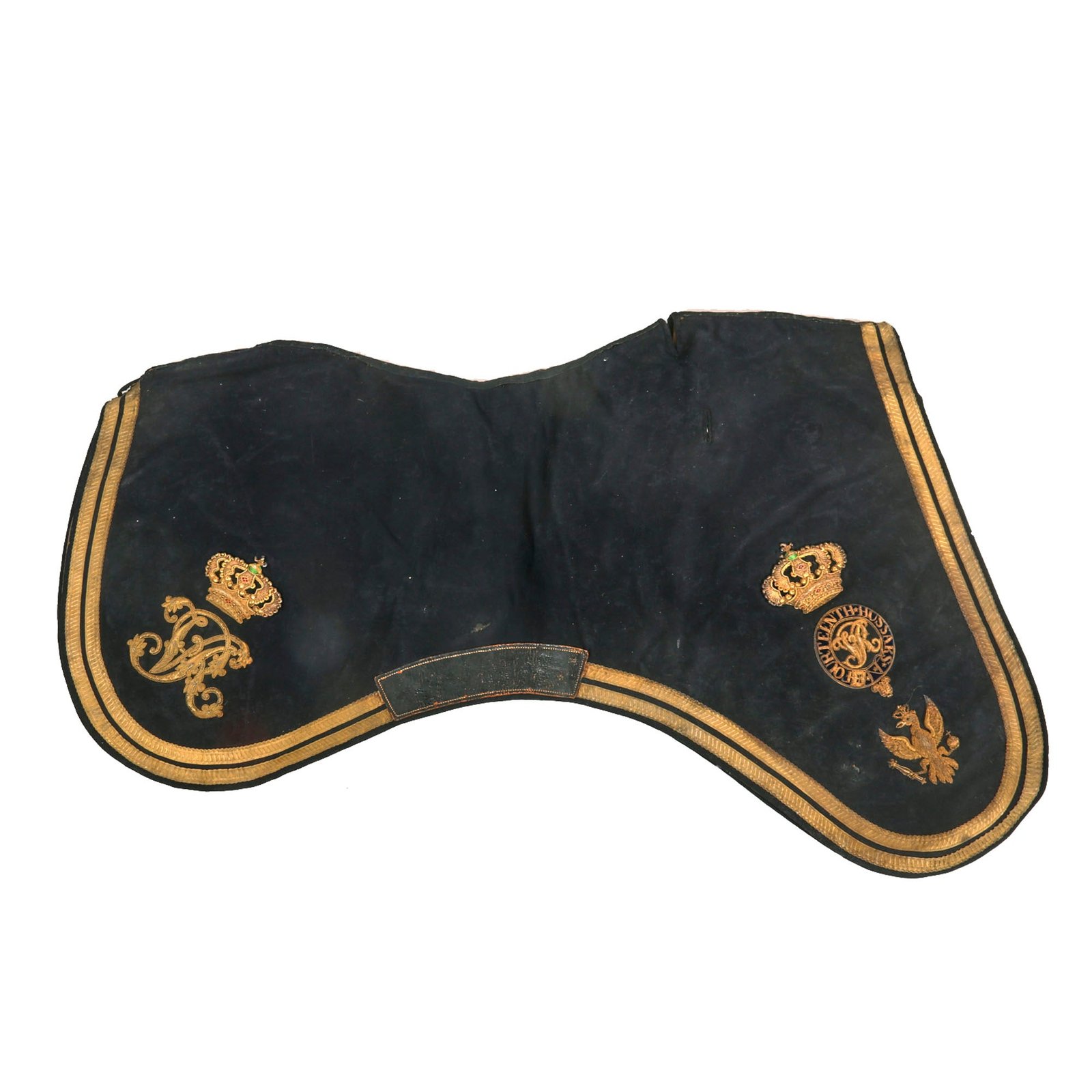 Buy Original British Victorian Era 14th King’s Hussars Shabraque Horse Blanket with Gorgeous Bullion Insignia | Original Firearms Antique For Sale