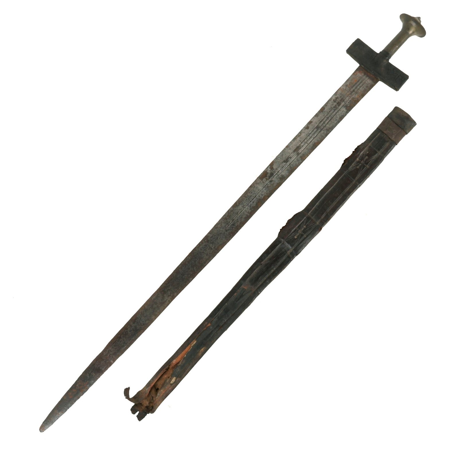 Buy Original North African Tuareg Broadsword Kaskara or Takooba With Scabbard - circa 1880 | Original Firearms Antique For Sale