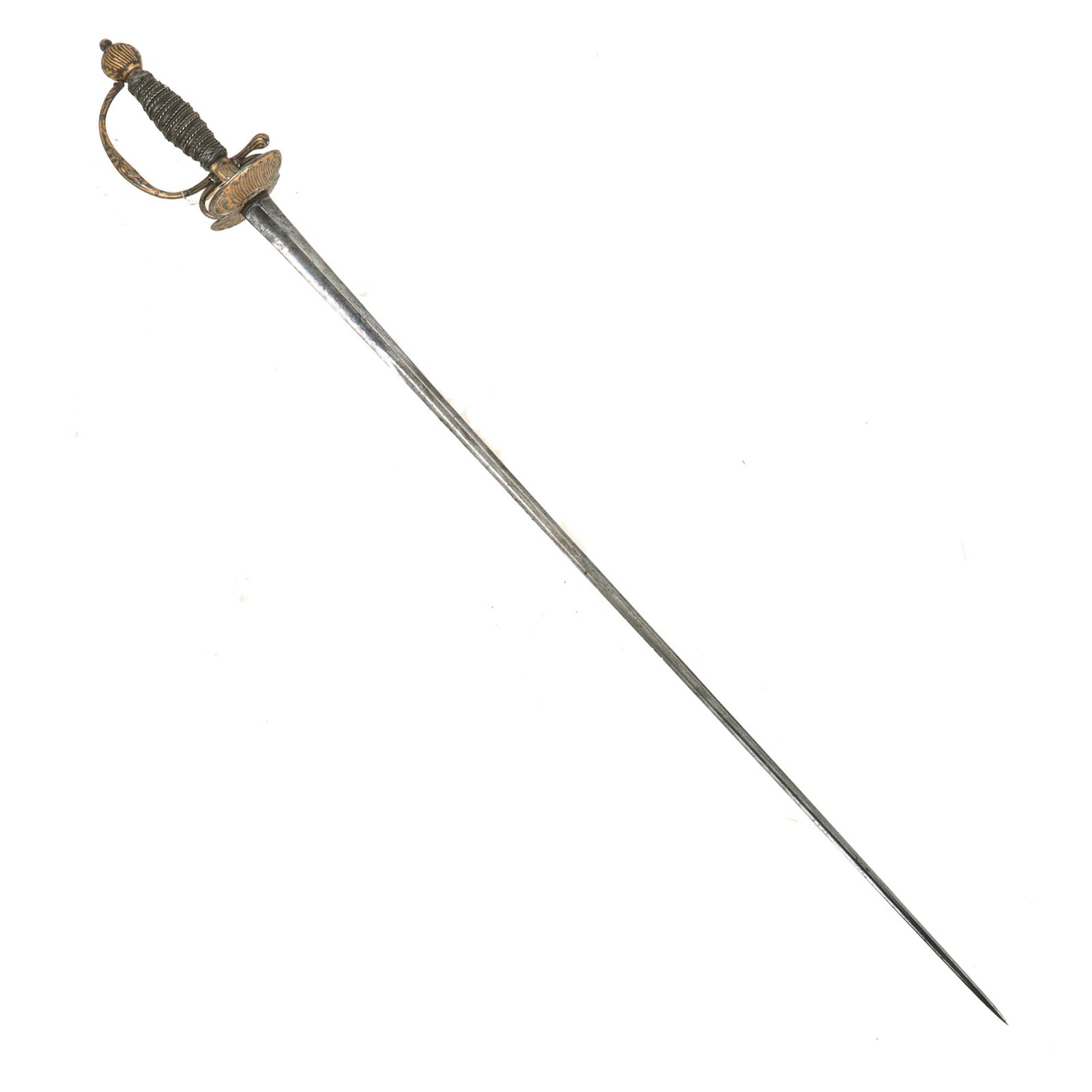 Buy Original French Seven Years’ War Era Glorious Officer’s Small Sword with Engraved Blade, Gilt Shell Guard, & Silver Wire-Bound Grip - Circa 1760 | Original Firearms Antique For Sale