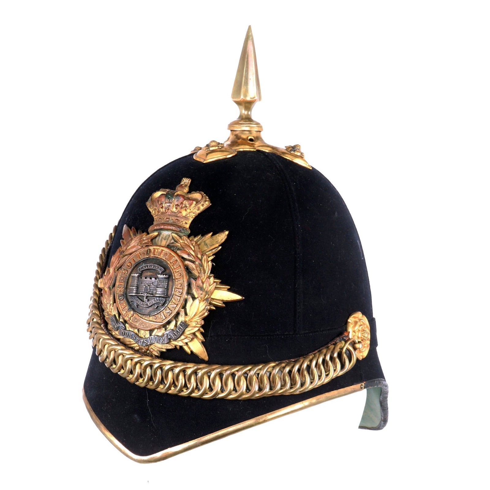 Buy Original British Victorian Dorsetshire Regiment Officer Blue Cloth Dress Spike Helmet with Chinscales | Original Firearms Antique For Sale
