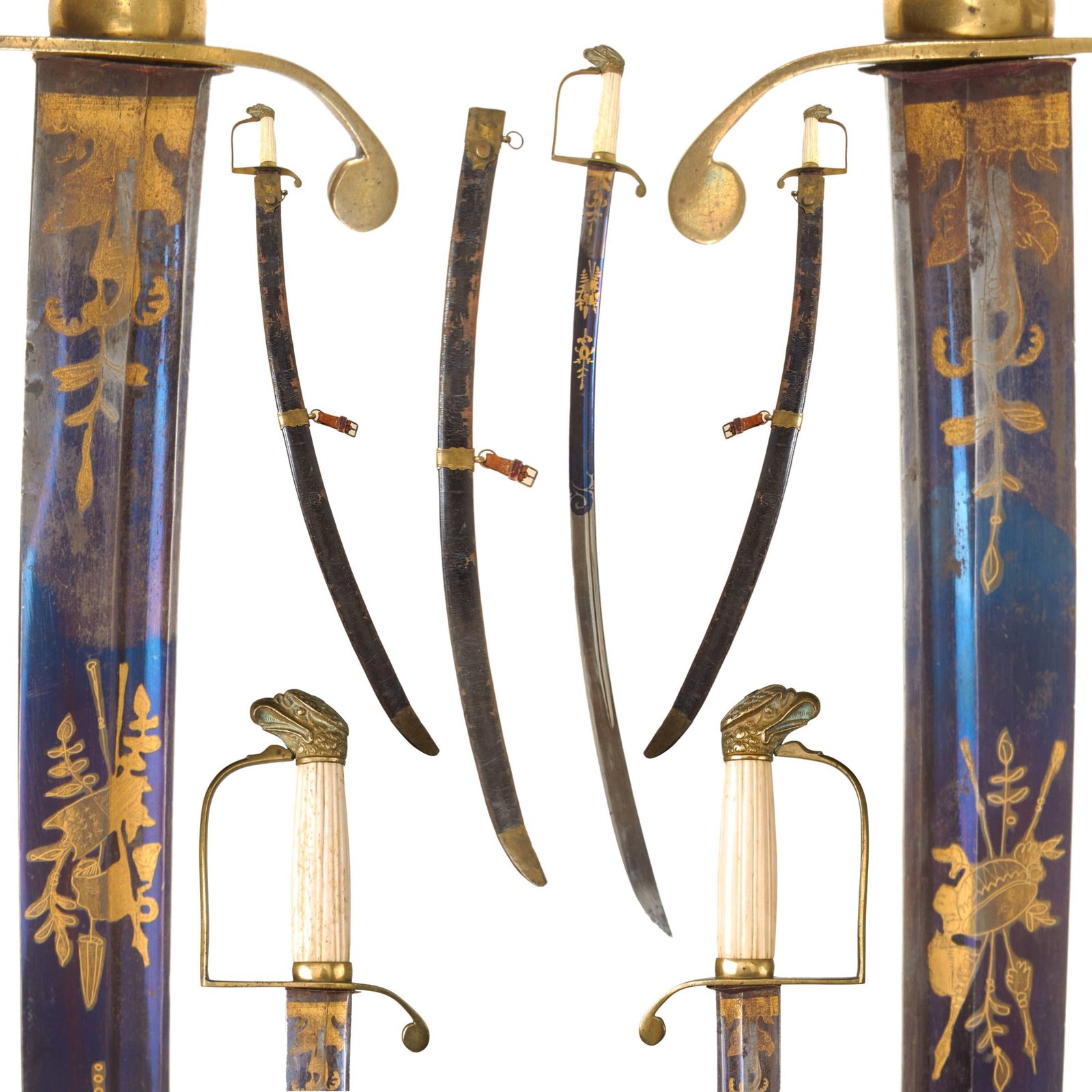 Buy Original U.S. War of 1812 Era Eagle Head Infantry Officer’s Saber with Fire-Blued Gold-Inlaid Blade & Original Leather Scabbard - Excellent | Original Firearms Antique For Sale