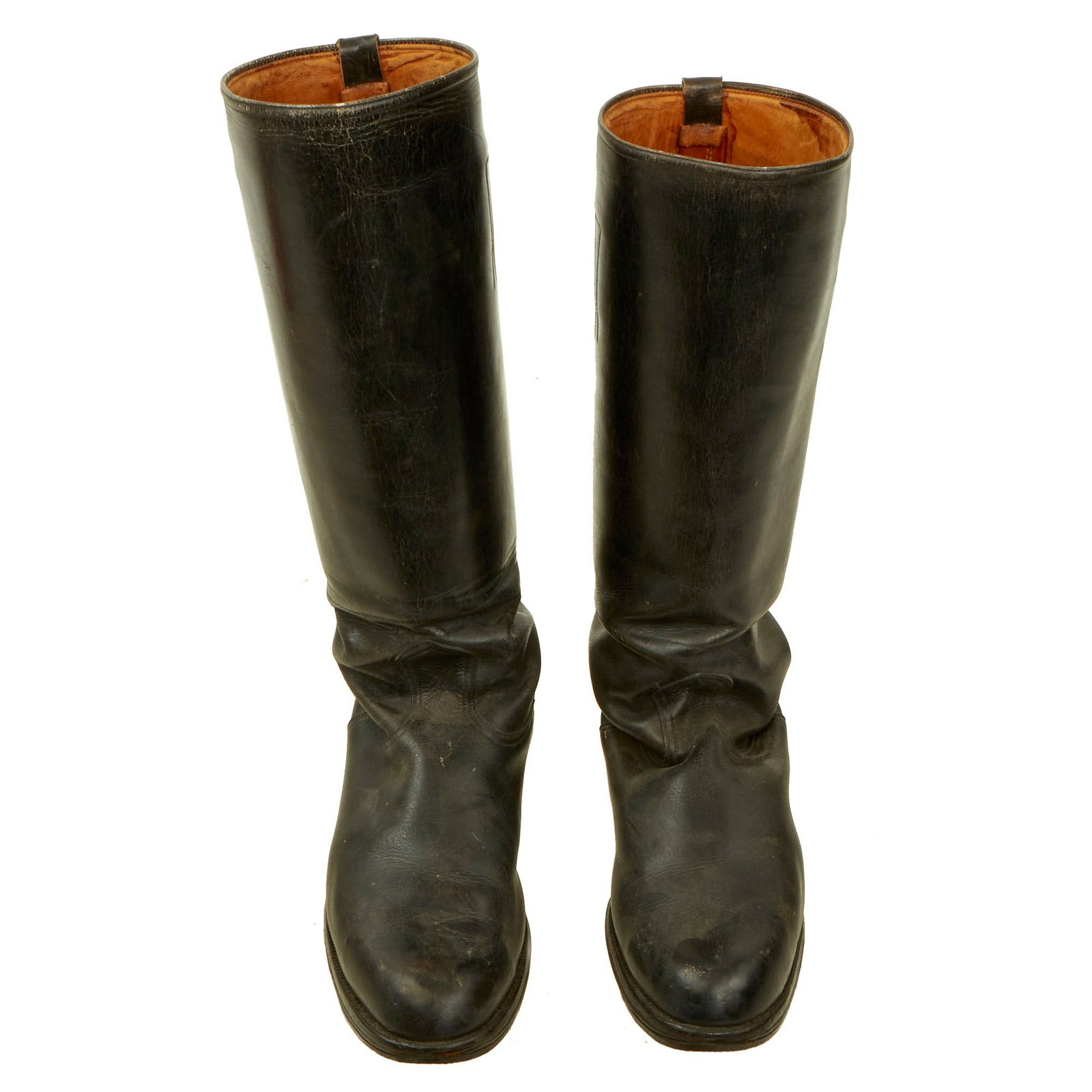 Buy Original German WWII Officer's Tall Black Leather Jackboot Riding Boots with Hooks & Replaced Rubber Front Soles - Size 10 | Original Firearms Antique For Sale