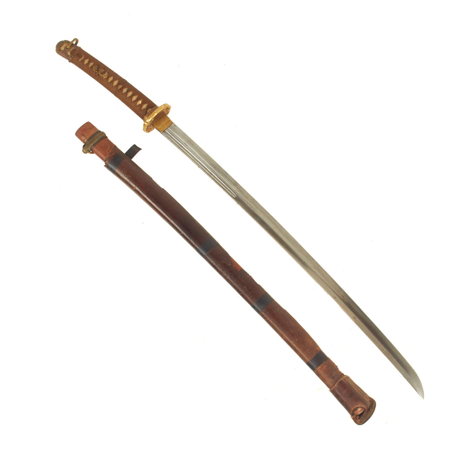 Buy Original WWII Japanese Type 98 Shin-Gunto Katana with 17th Century Double Fullered Blade by MASANORI & Wood Scabbard | Original Firearms Antique For Sale