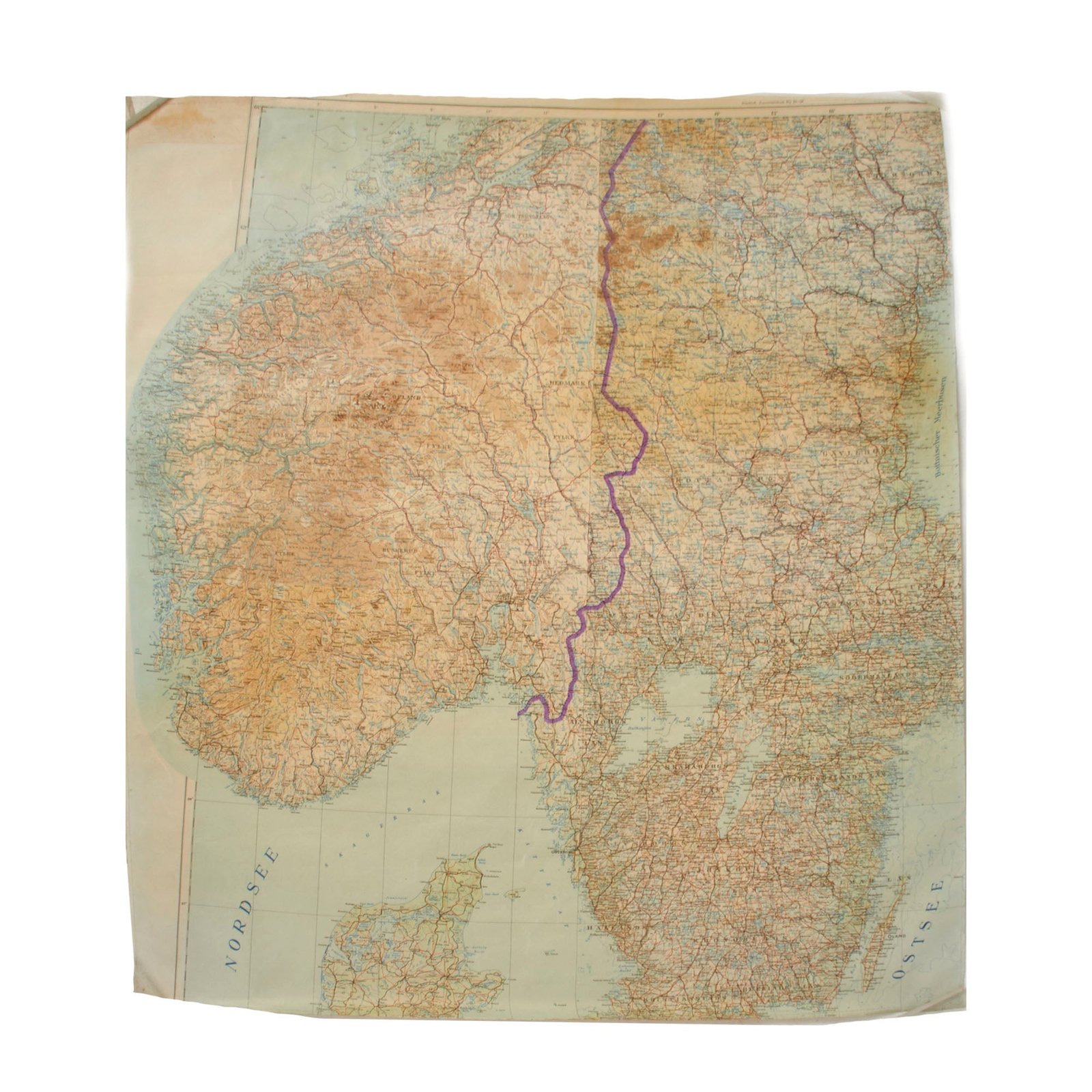 Buy Original German WWII Luftwaffe Navigator Soft Laminate “Half” Map of North Sea and Baltic Sea, Denmark - 31¼ x 29½” | Original Firearms Antique For Sale