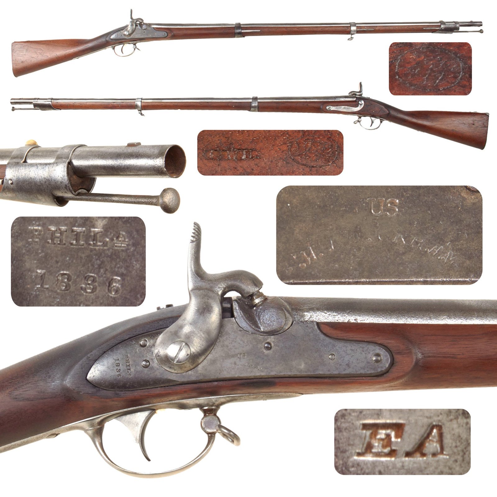 Original U.S. Civil War Confederate Style Percussion Converted and Rifled Model 1835 Contract Musket by M.T. Wickham Found Near Antietam - dated 1836
