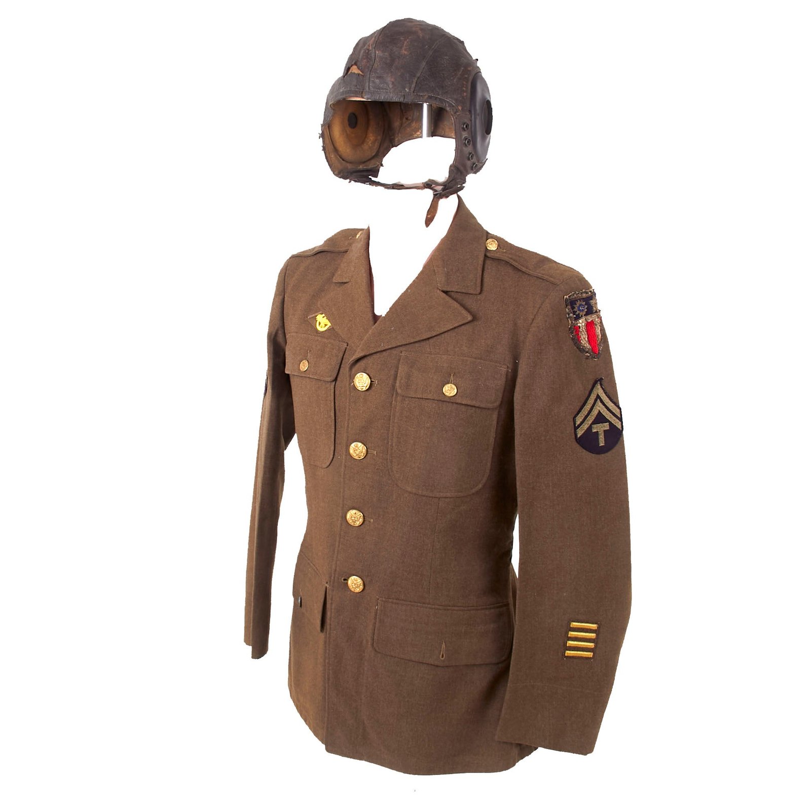 Buy Original U.S. WWII CBI Uniform & Type A-11 Flight Helmet Grouping - Theater Made Patch | Original Firearms Antique For Sale