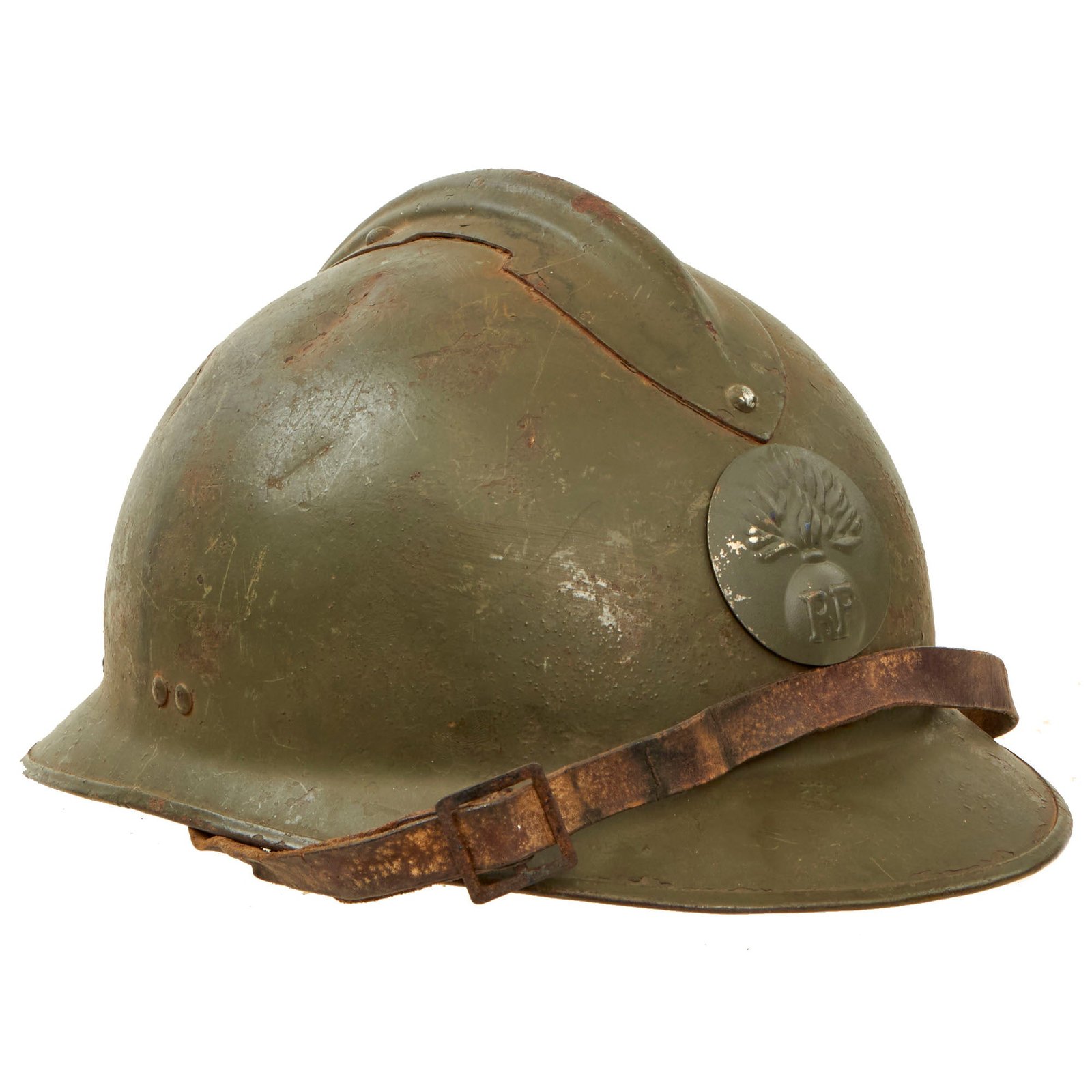 Buy Original French WWII M1926 Adrian Helmet with Chinstrap - Olive Green | Original Firearms Antique For Sale