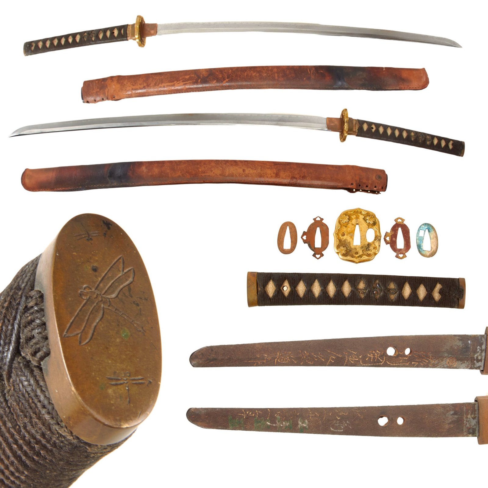 Original WWII Japanese Army Civilian Shin-Gunto Katana by KOJIMA KANEMICHI with Leather Covered Wooden Scabbard
