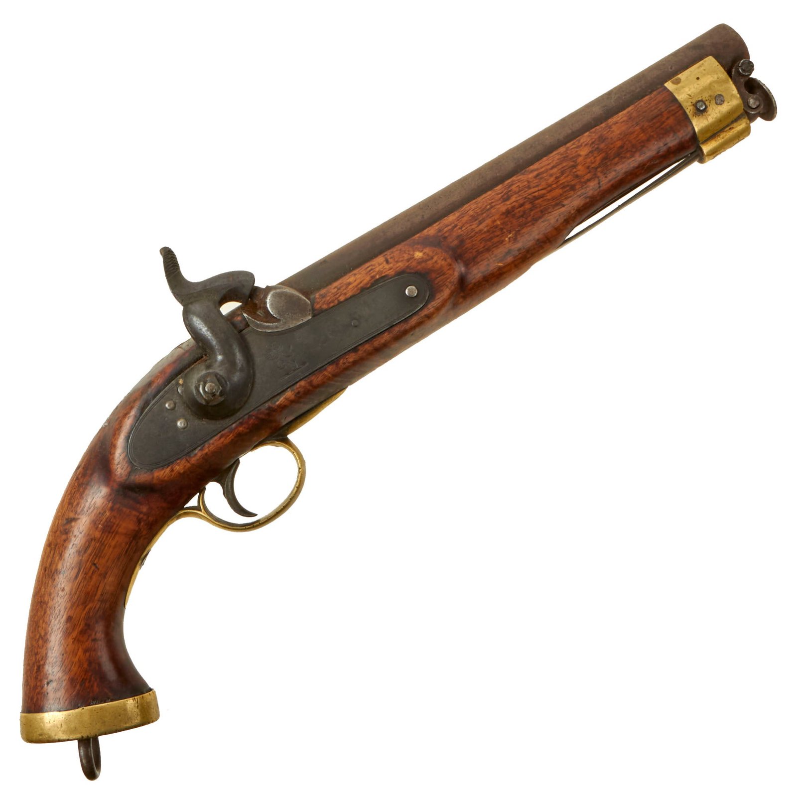 Buy Original British Made East India Company Model 1843 Percussion Dragoon Pistol with Barrel Markings and Flamed Stock | Original Firearms Antique For Sale