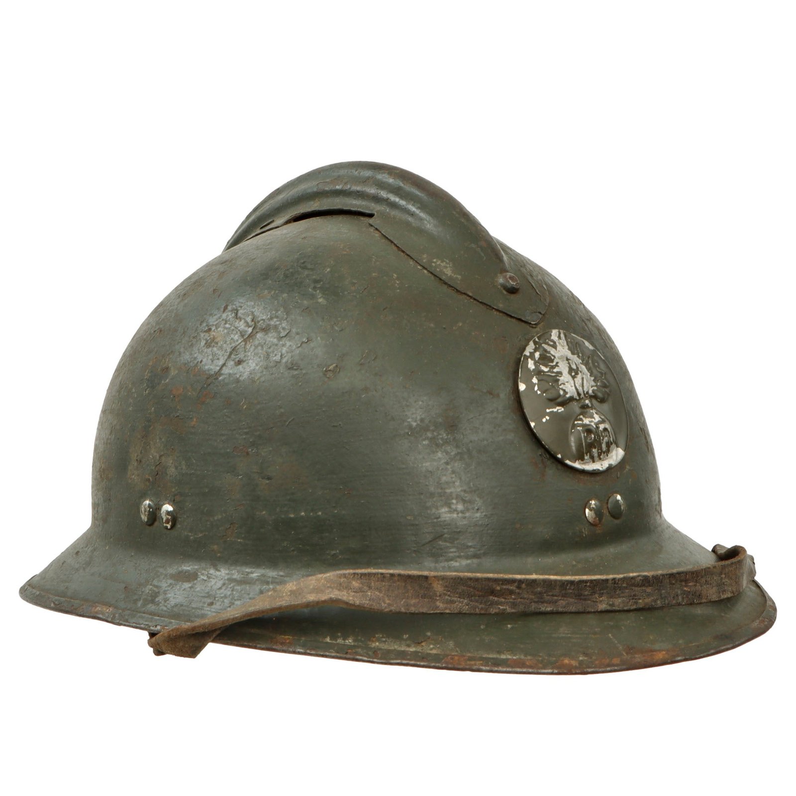 Original French WWII M1926 Adrian Helmet with Chinstrap and Reproduction Liner