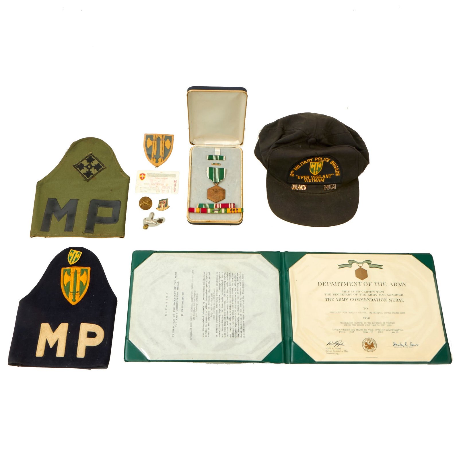 Buy Original U.S. Vietnam War Named Military Police Medal & Baseball Cap Grouping | Original Firearms Antique For Sale