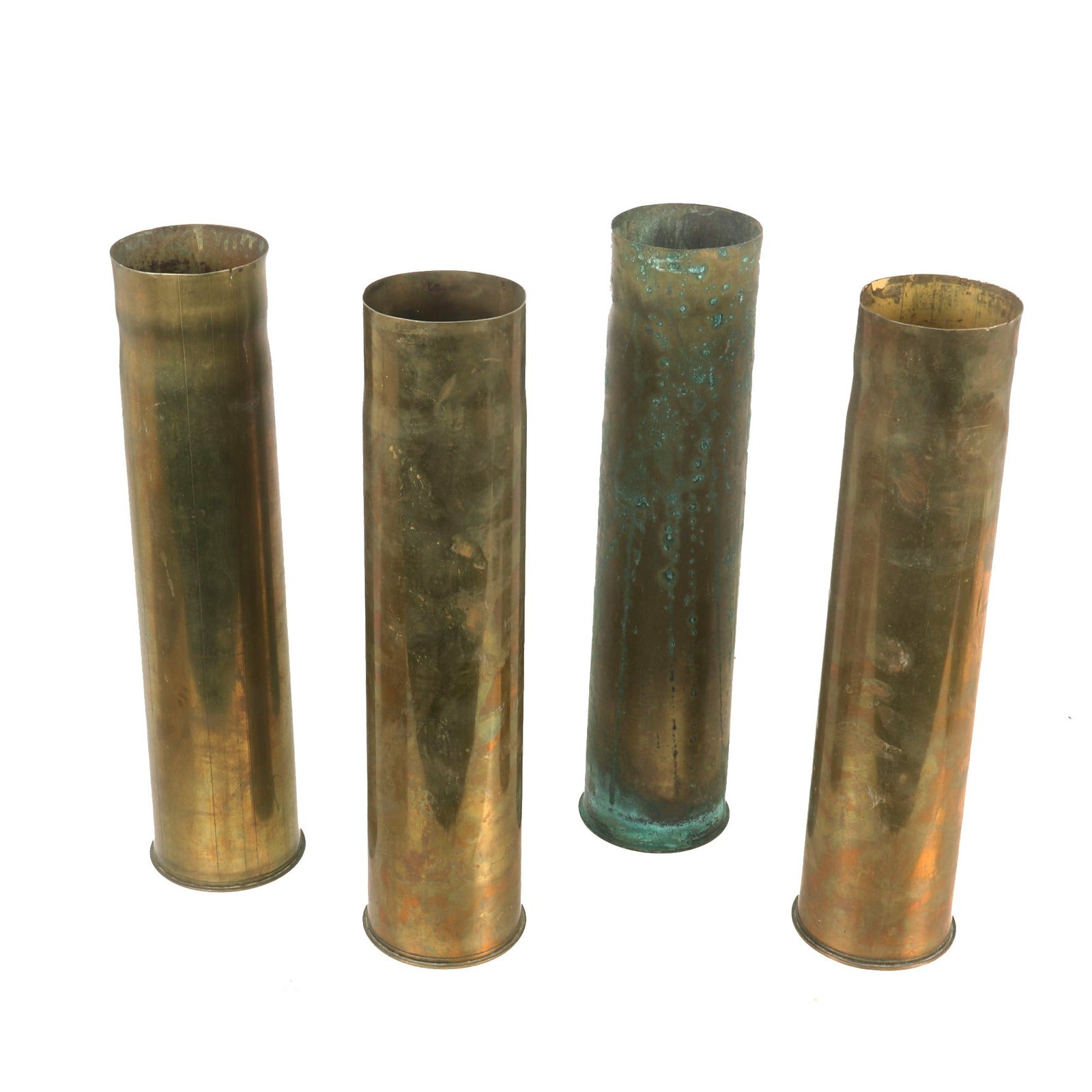 Buy Original French WWI Lot of Four Inert Canon de 75 Modèle 1897 75mm Shell Casings - 75mm Field Gun | Original Firearms Antique For Sale
