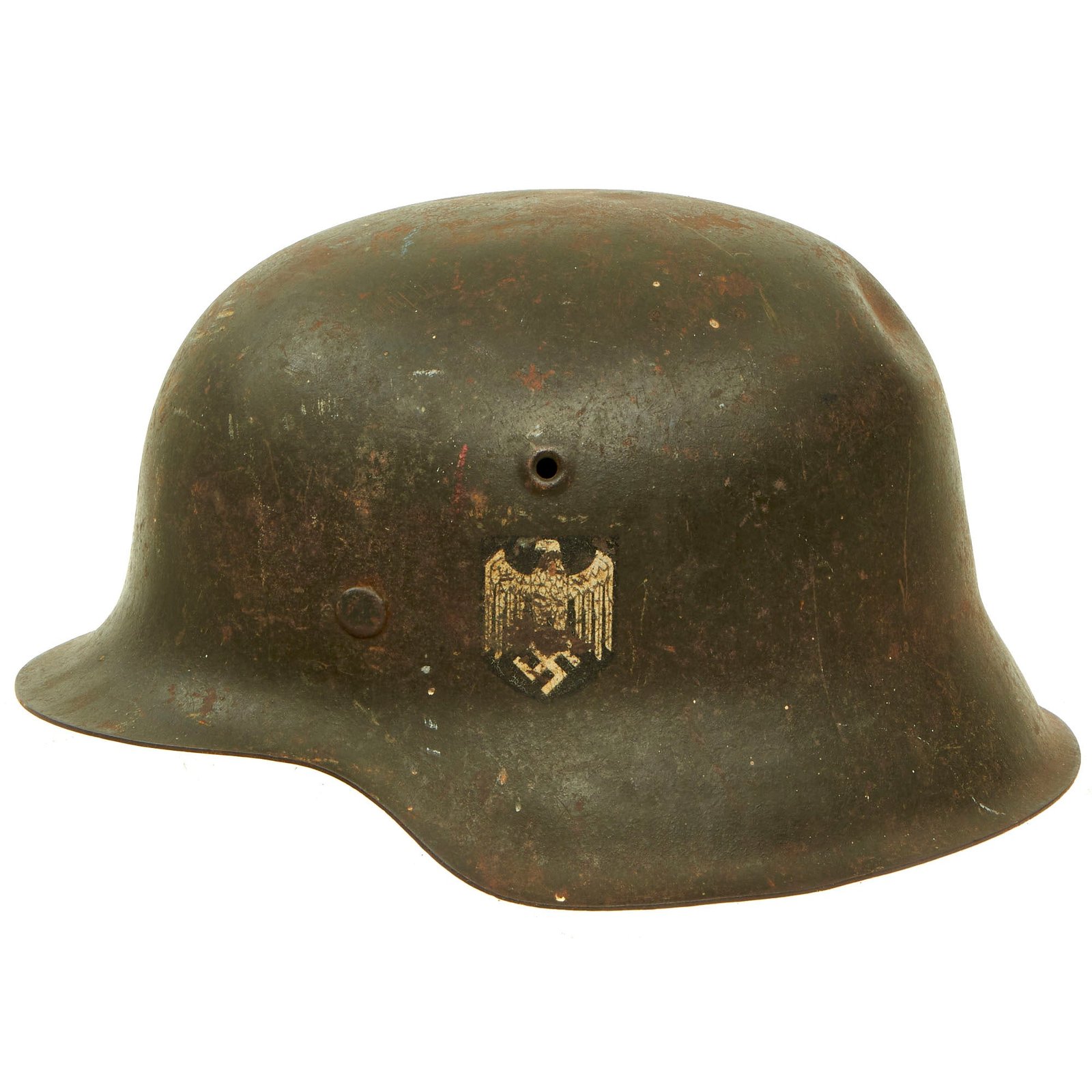 Buy Original German WWII Service Worn M42 Single Decal Army Heer Helmet with Relic 56cm Liner - stamped ckl64 | Original Firearms Antique For Sale